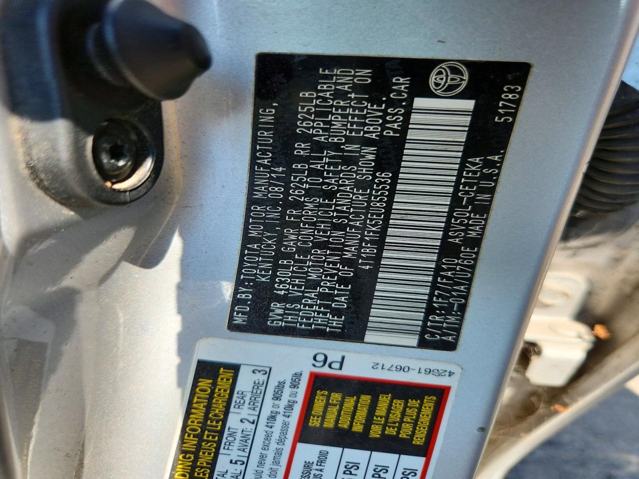 2014 Toyota Camry L Silver vin: 4T1BF1FK5EU855536