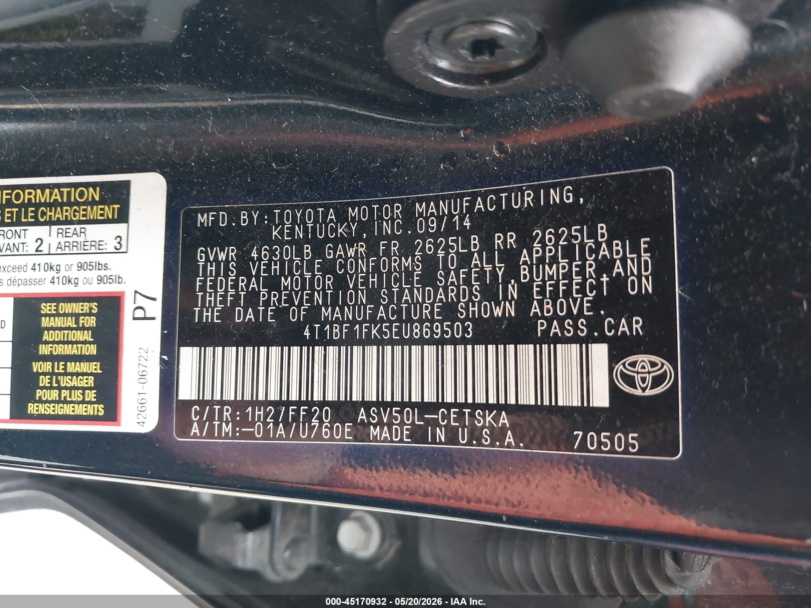 2014 Toyota Camry Se Dark Blue vin: 4T1BF1FK5EU869503