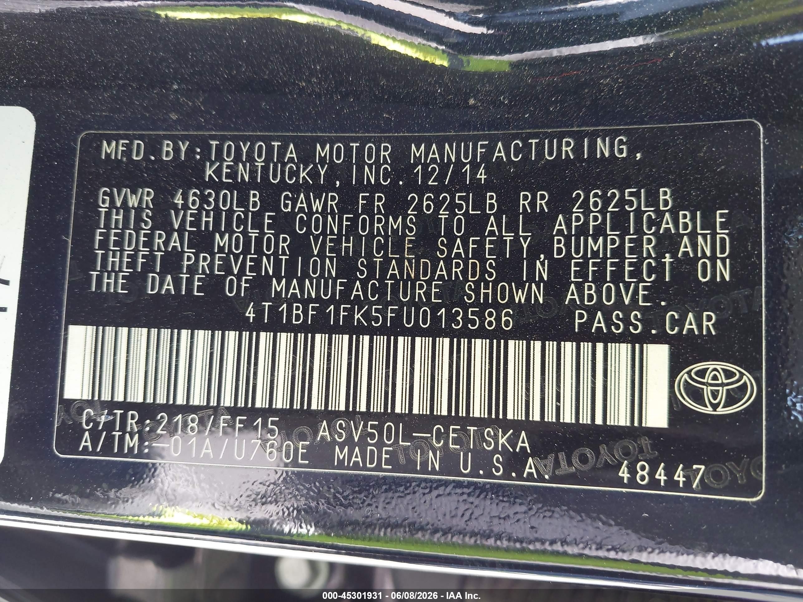 2015 Toyota Camry Se Black vin: 4T1BF1FK5FU013586