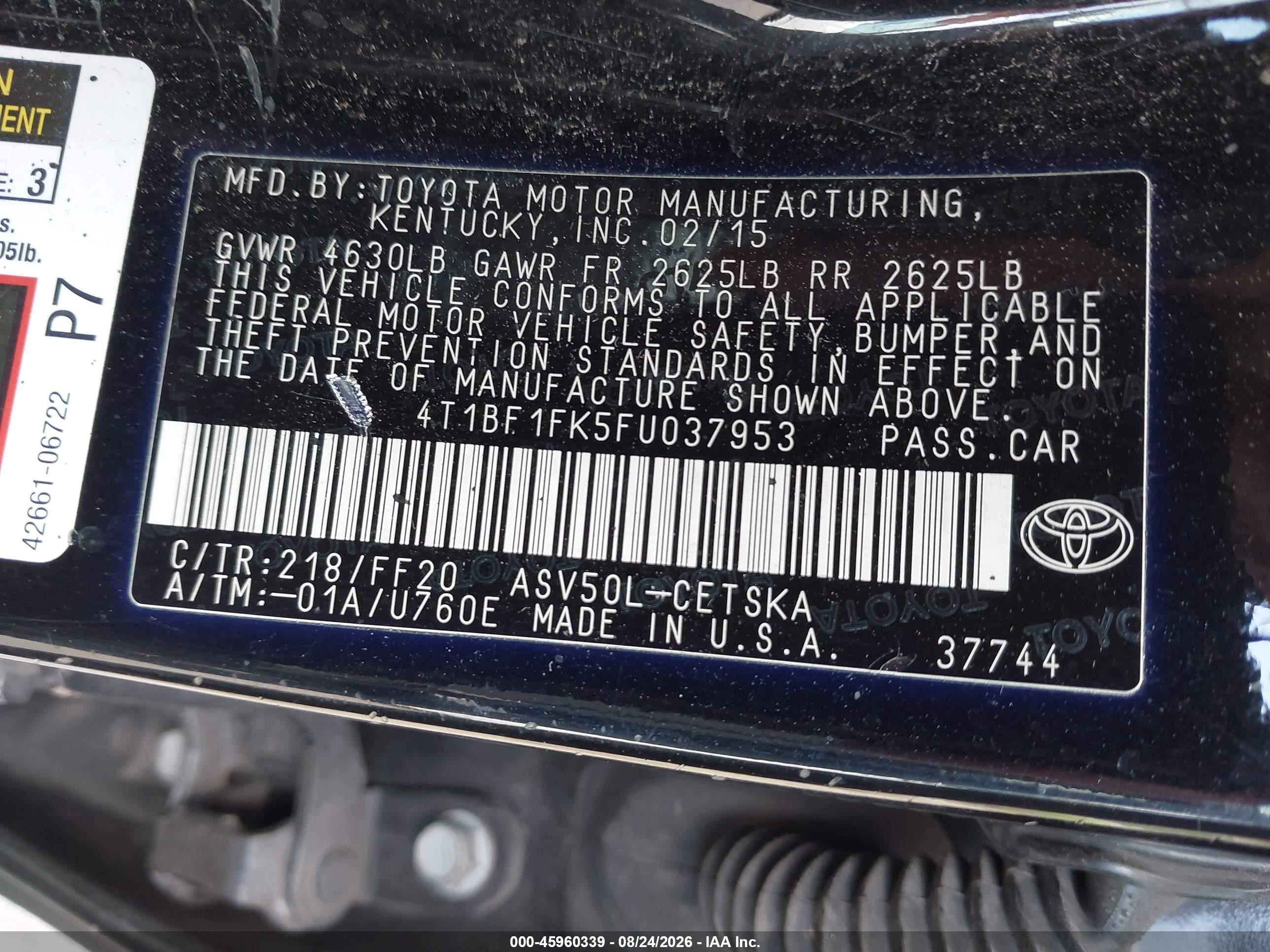 2015 Toyota Camry Se Black vin: 4T1BF1FK5FU037953