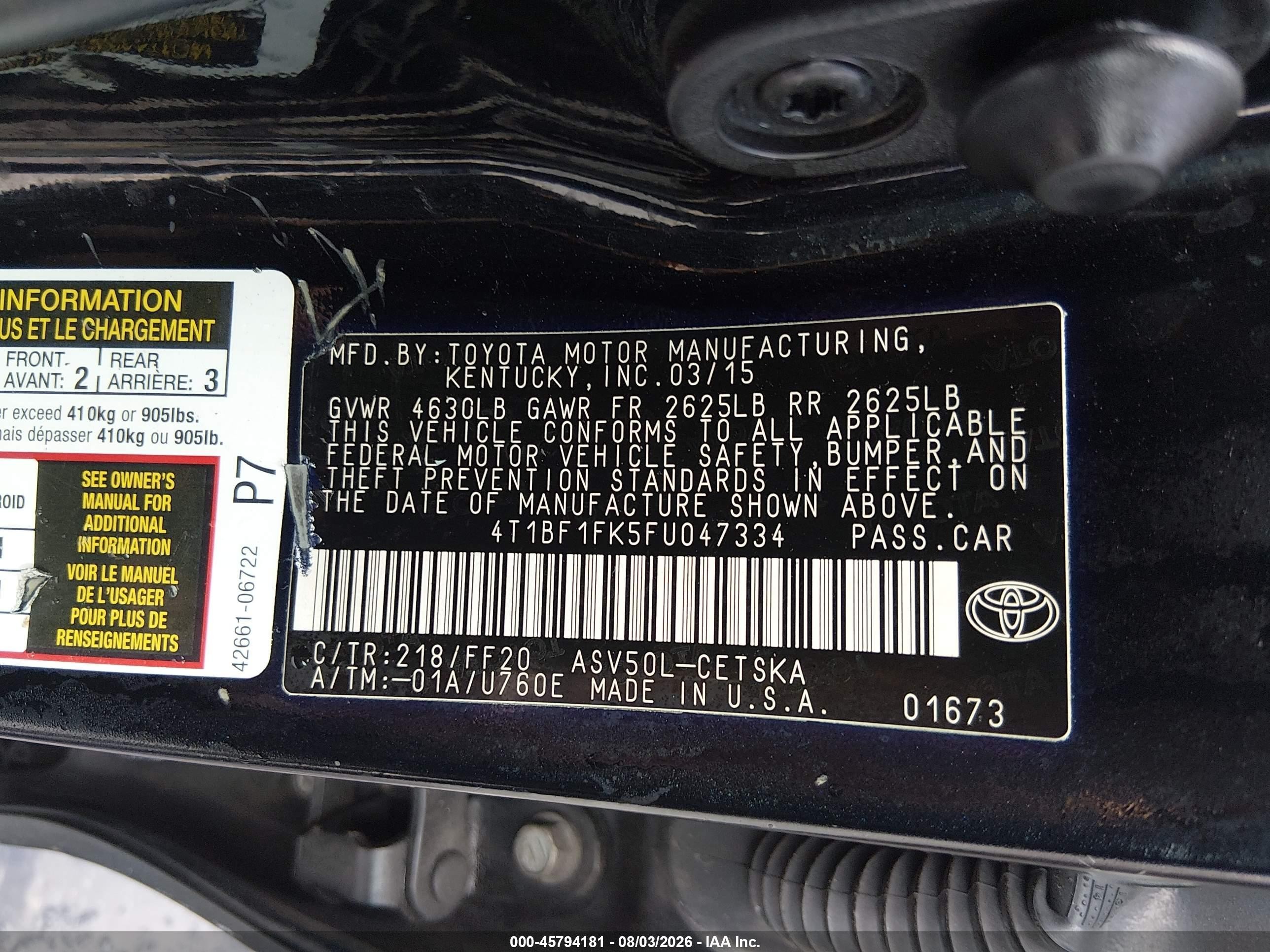 2015 Toyota Camry Se Black vin: 4T1BF1FK5FU047334