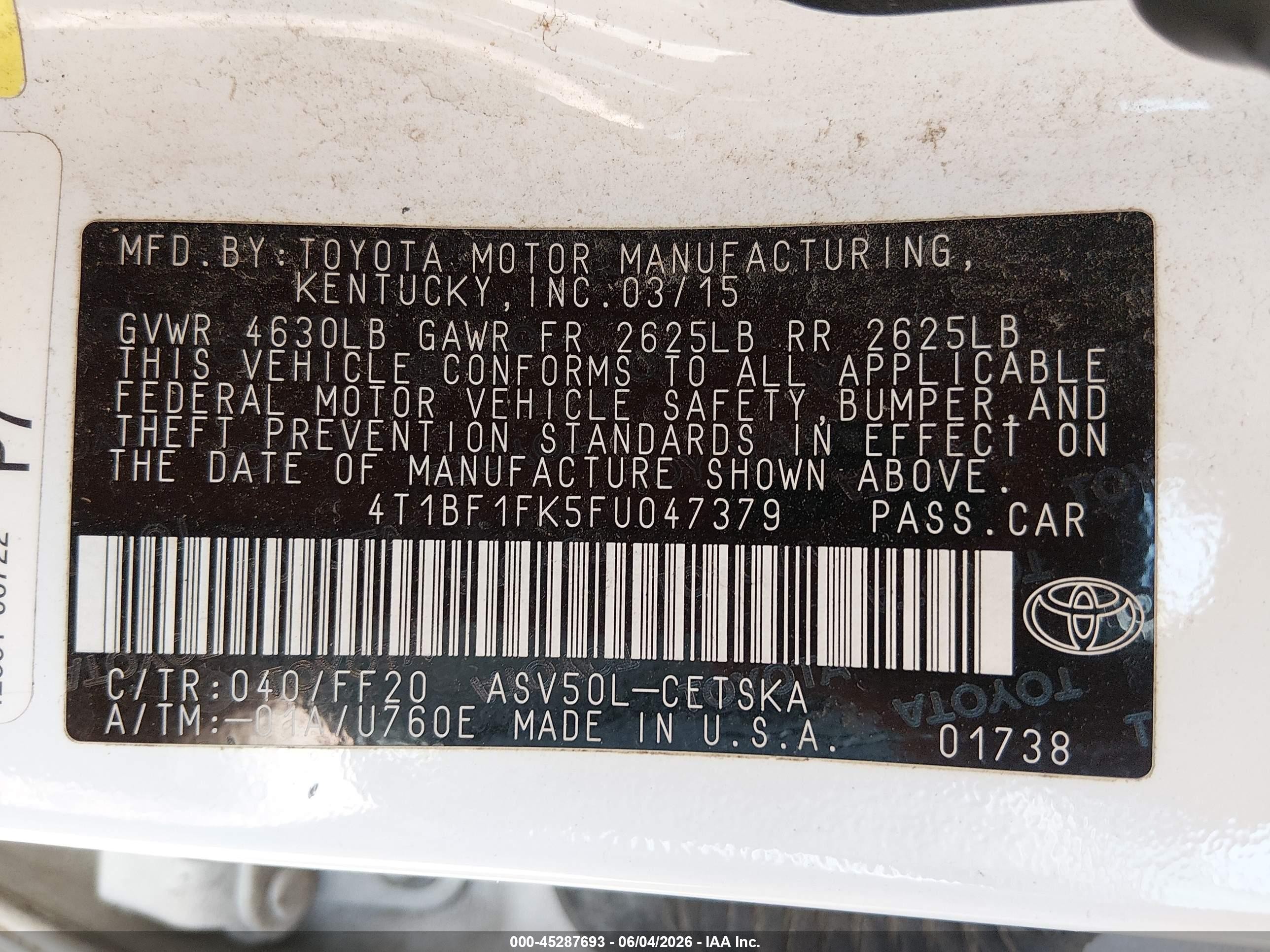 2015 Toyota Camry Se White vin: 4T1BF1FK5FU047379