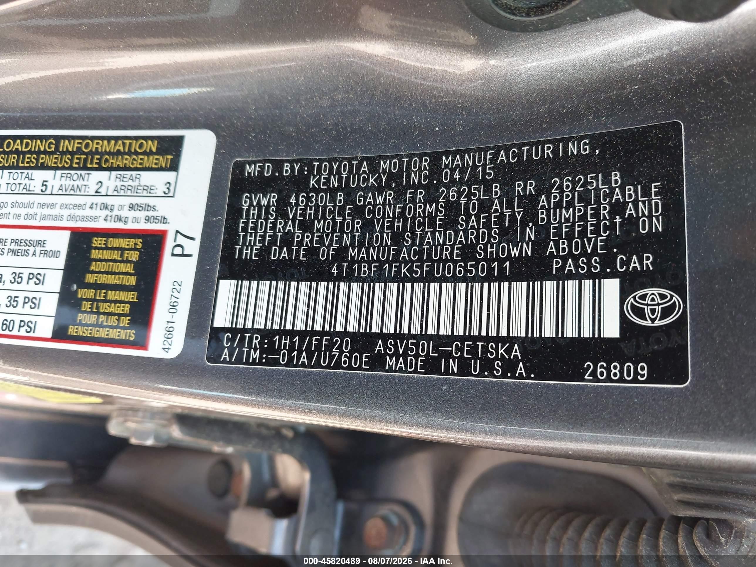 2015 Toyota Camry Se Gray vin: 4T1BF1FK5FU065011