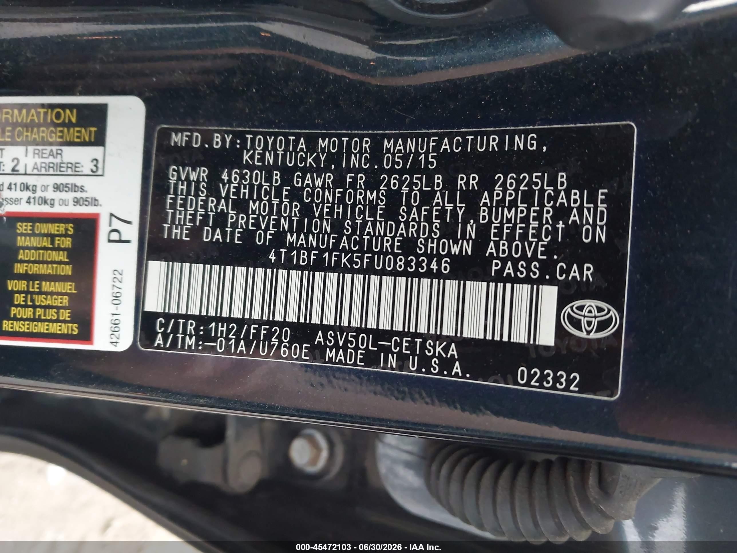 2015 Toyota Camry Se Dark Blue vin: 4T1BF1FK5FU083346