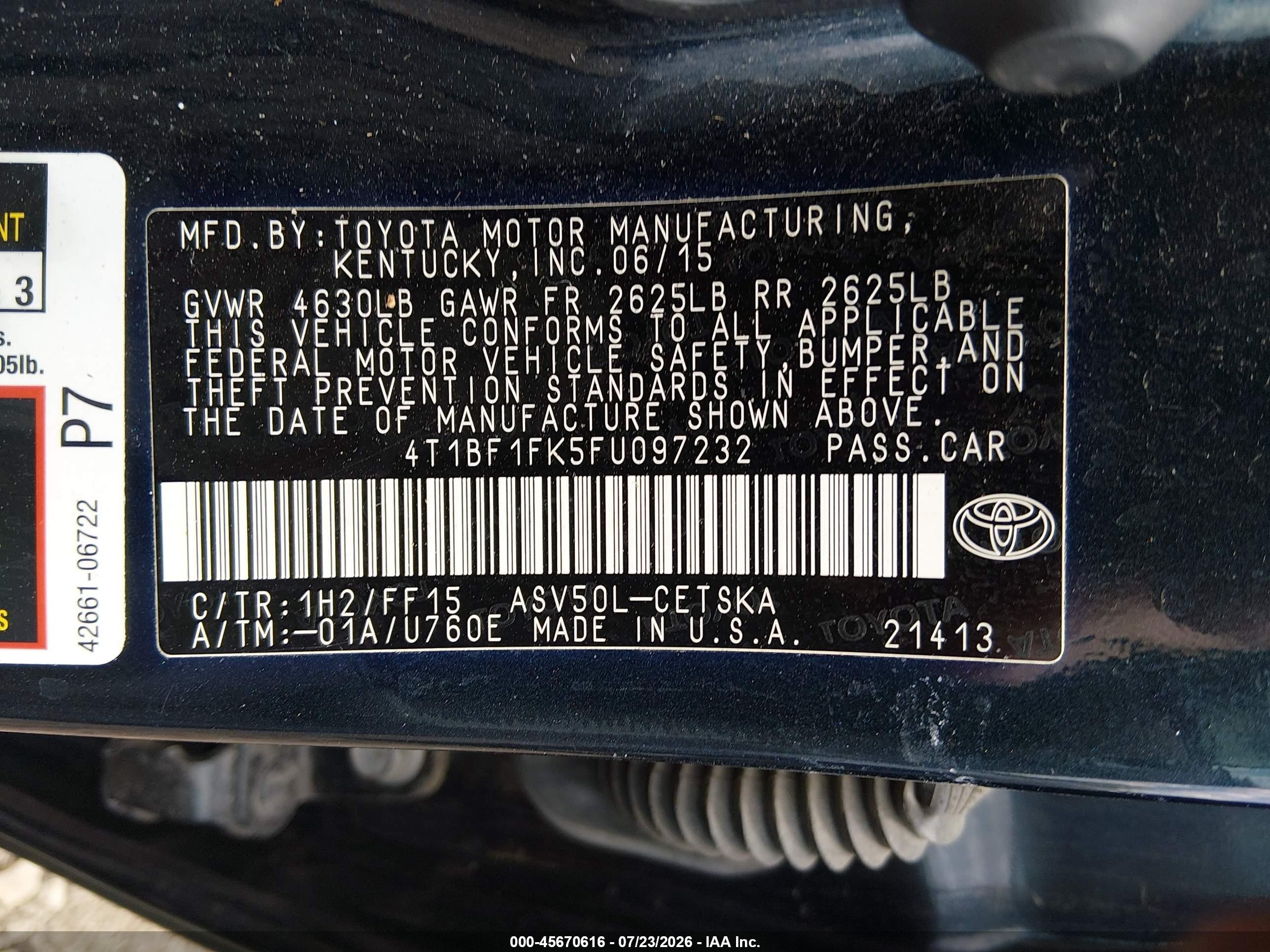 2015 Toyota Camry Se Black vin: 4T1BF1FK5FU097232