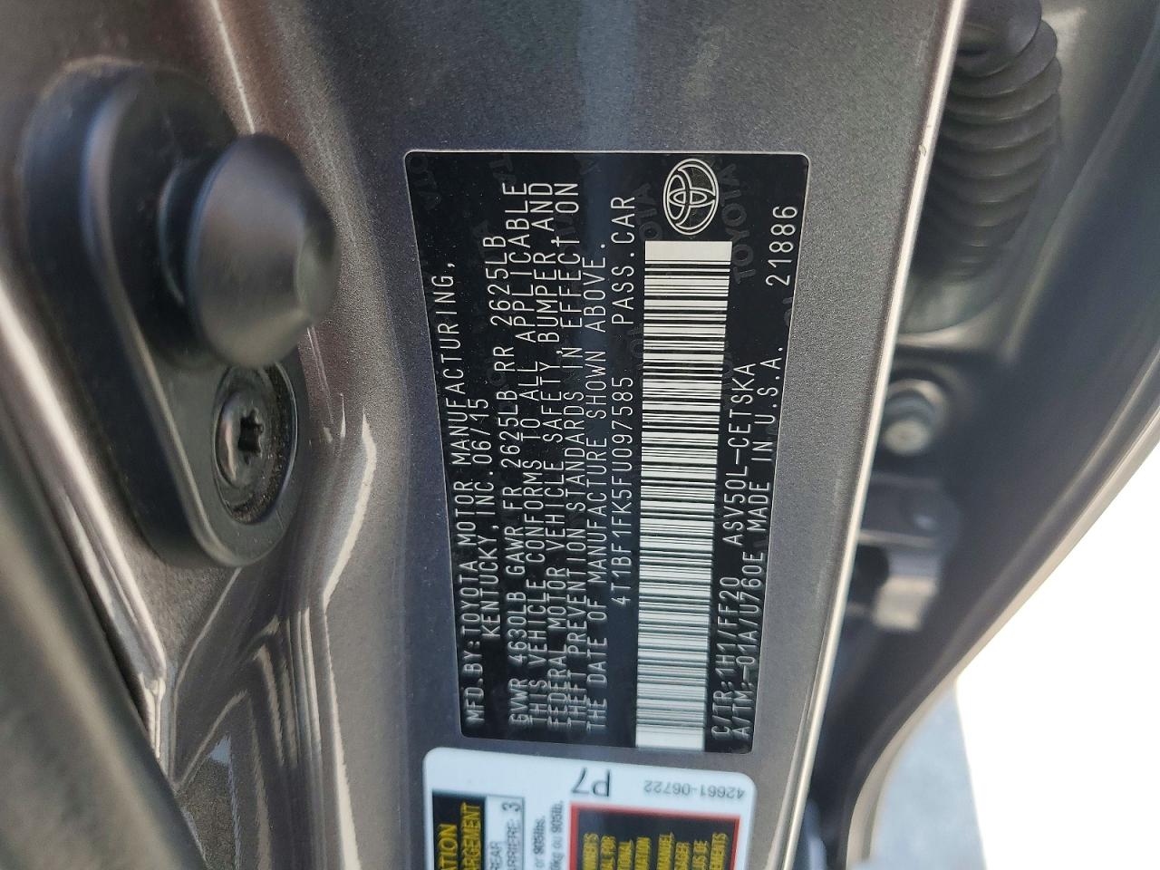 2015 Toyota Camry Se Gray vin: 4T1BF1FK5FU097585