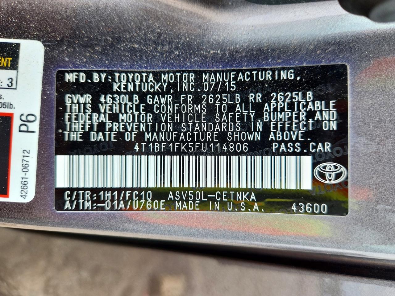 2015 Toyota Camry Le Gray vin: 4T1BF1FK5FU114806