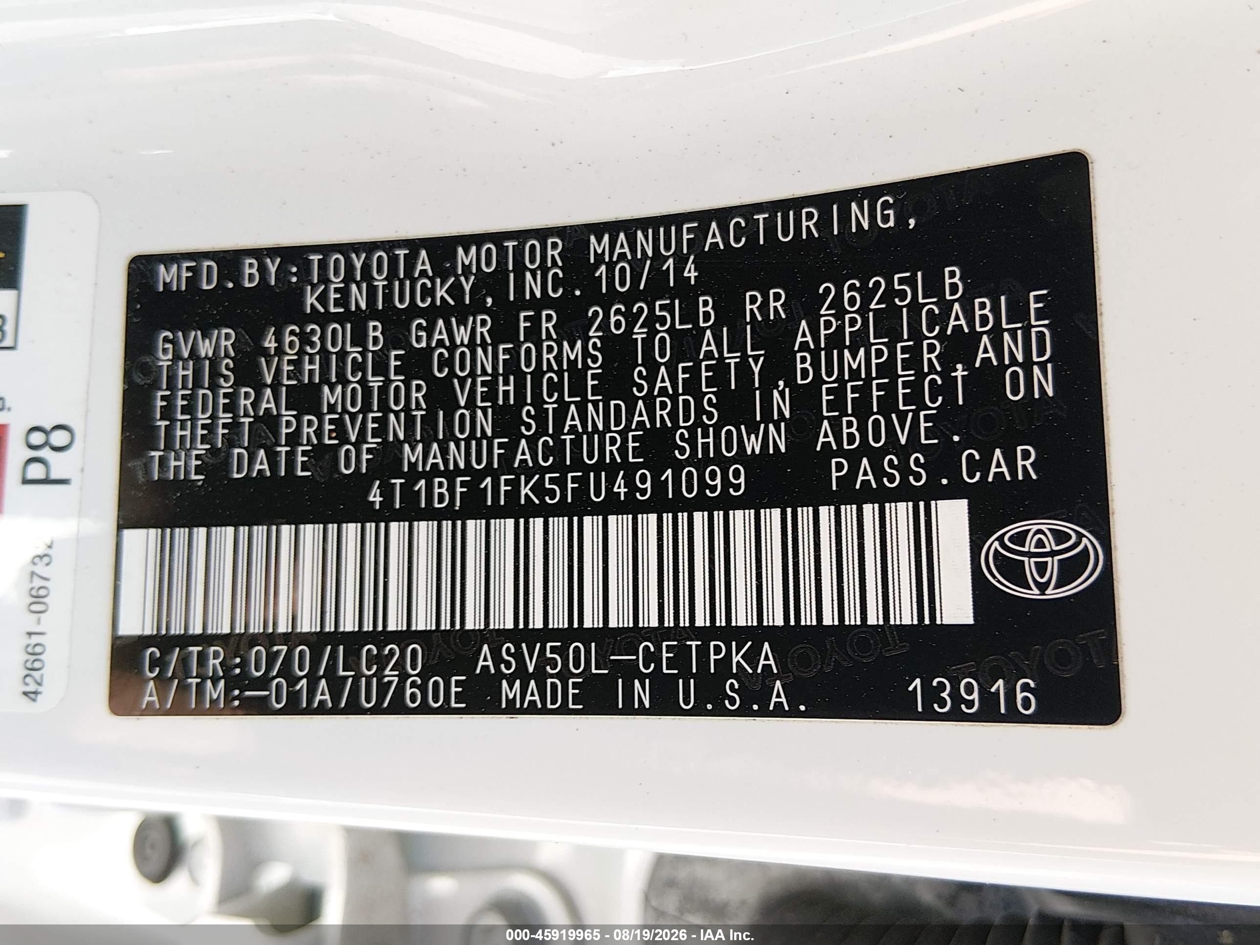 2015 Toyota Camry Xse White vin: 4T1BF1FK5FU491099