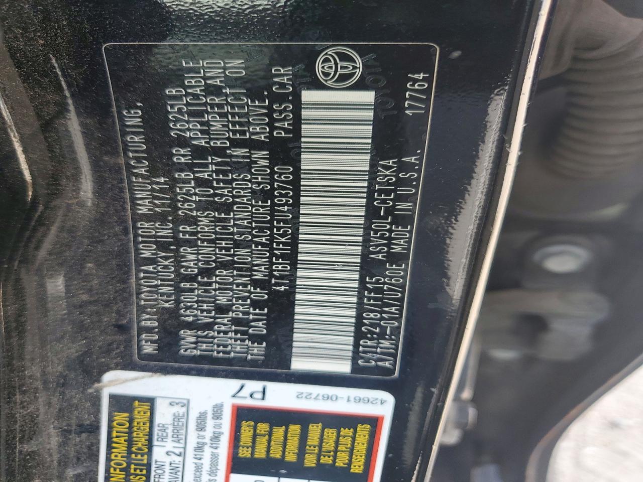 2015 Toyota Camry Se Черный vin: 4T1BF1FK5FU493760