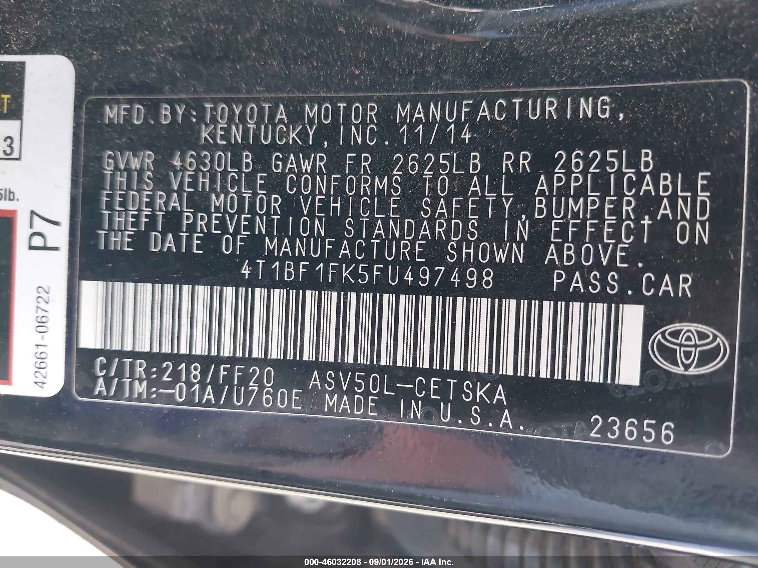 2015 Toyota Camry Se Black vin: 4T1BF1FK5FU497498