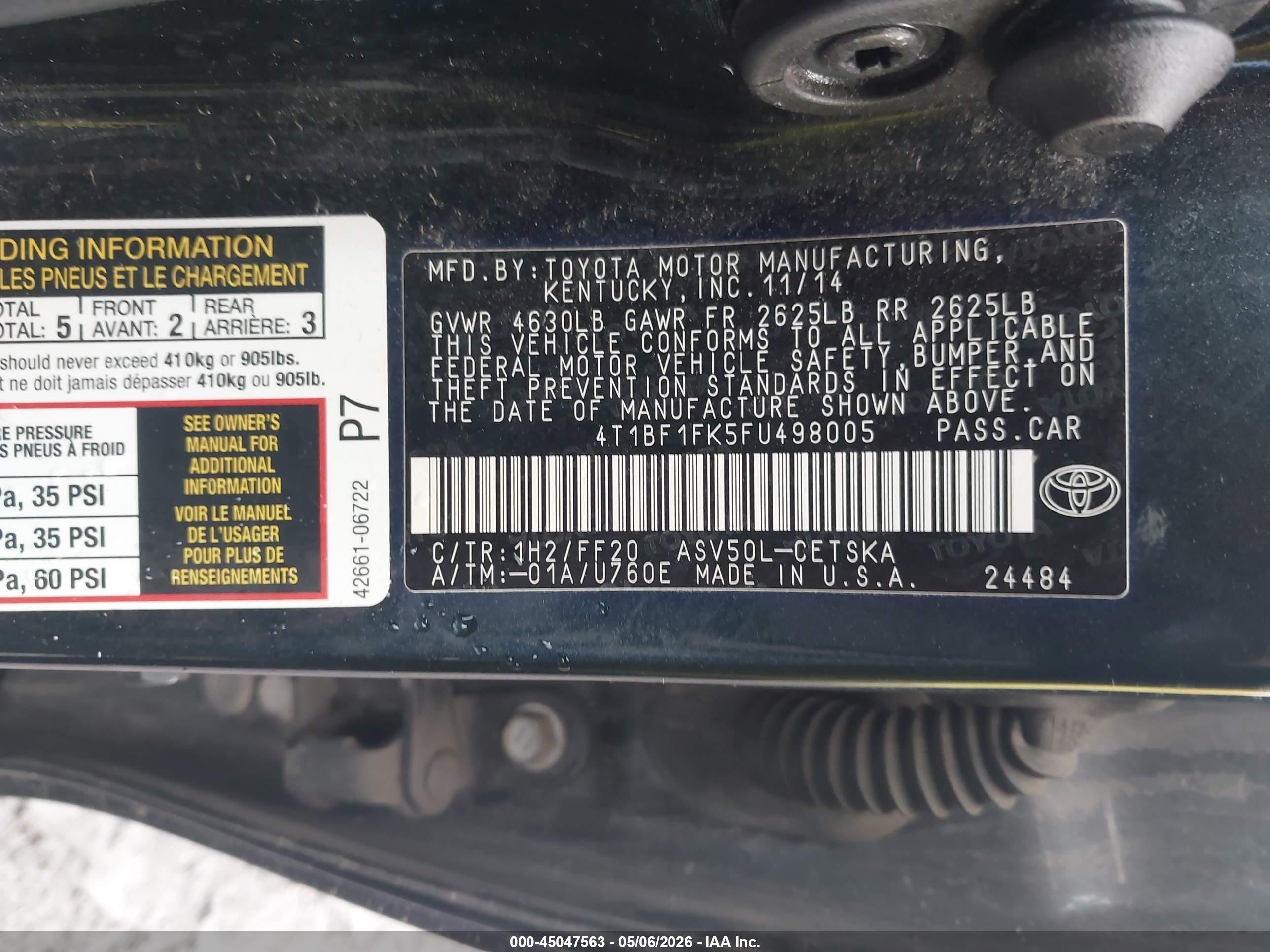 2015 Toyota Camry Se Black vin: 4T1BF1FK5FU498005