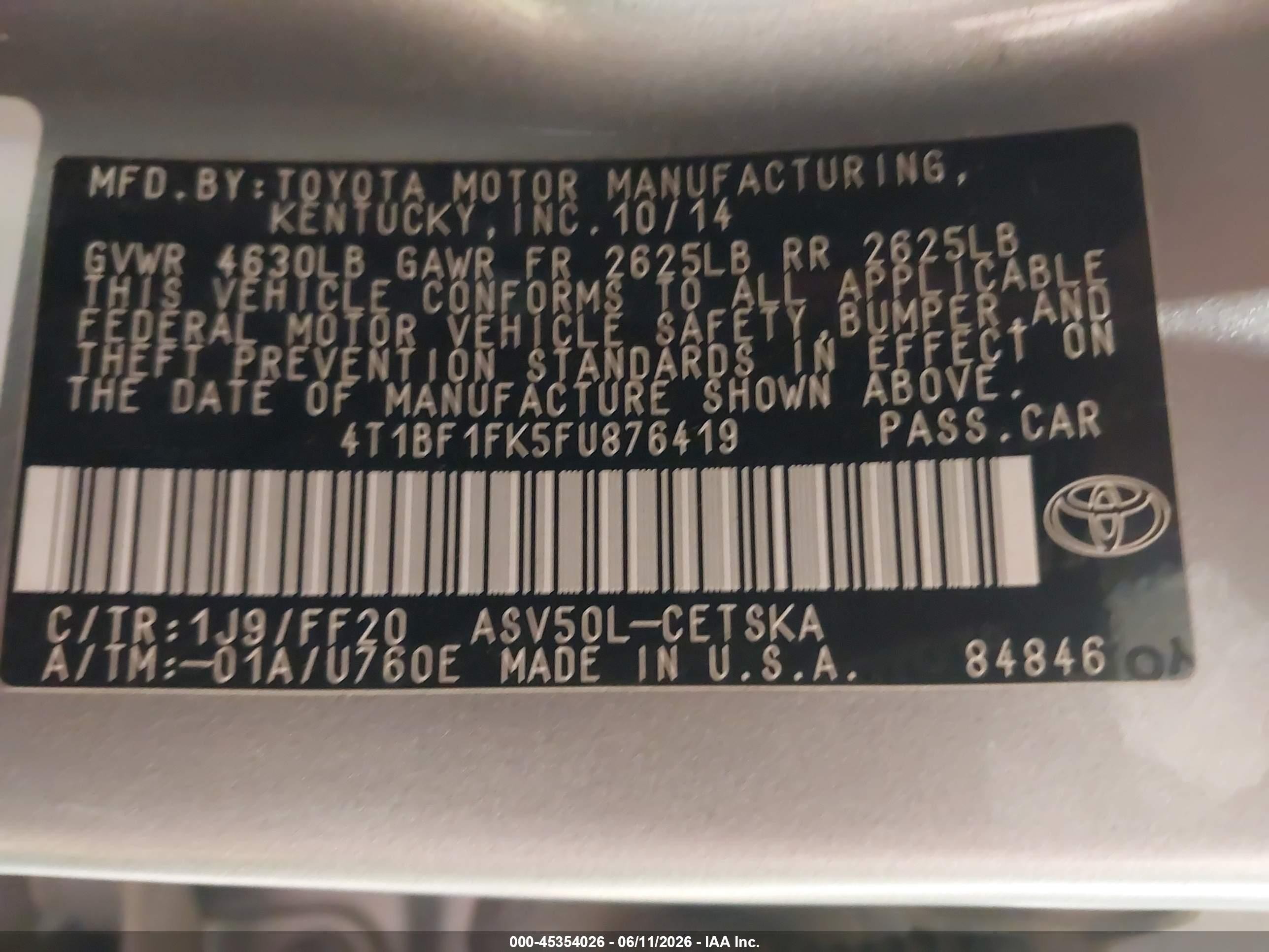 2015 Toyota Camry Se Silver vin: 4T1BF1FK5FU876419