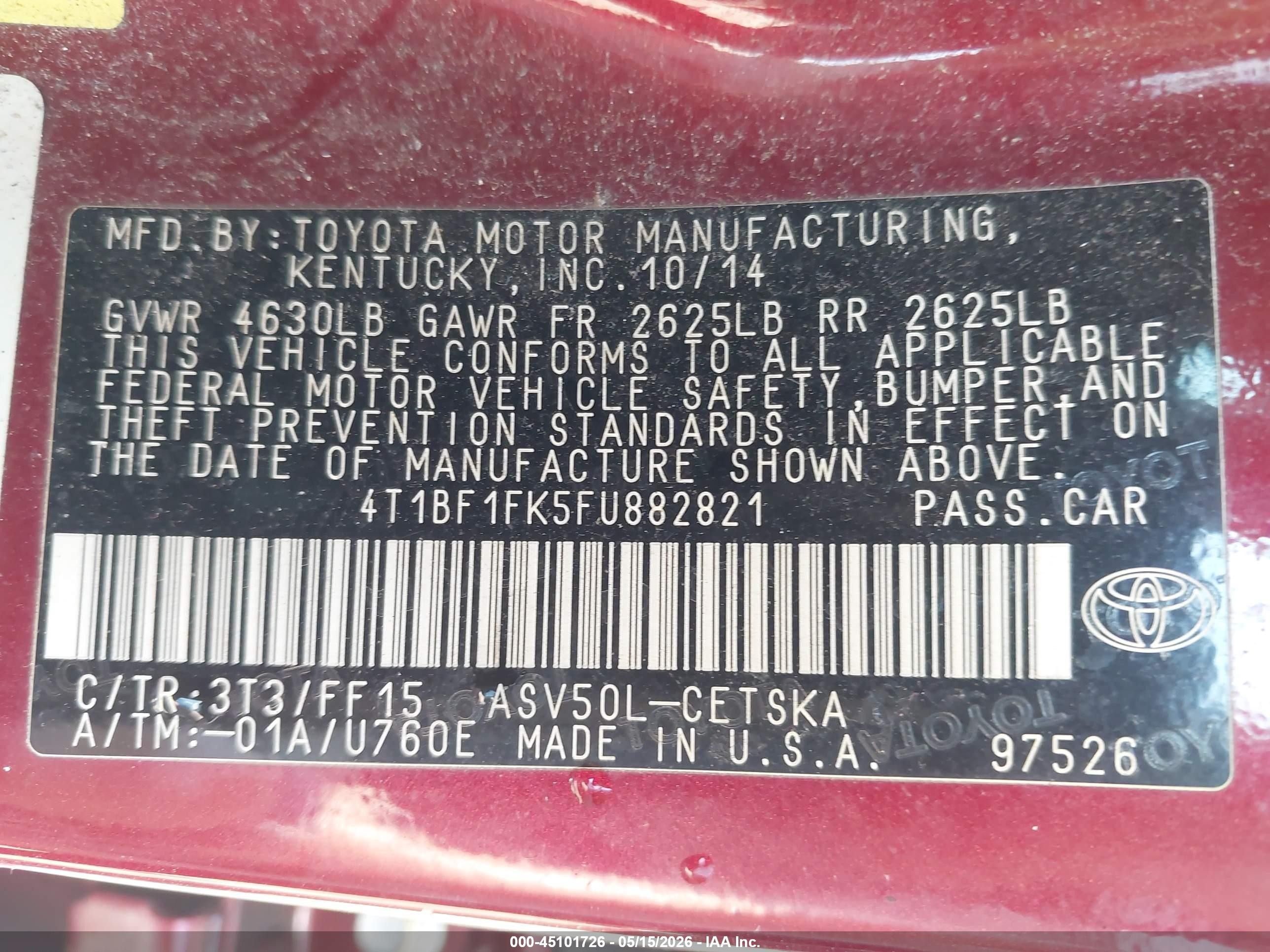 2015 Toyota Camry Se Red vin: 4T1BF1FK5FU882821