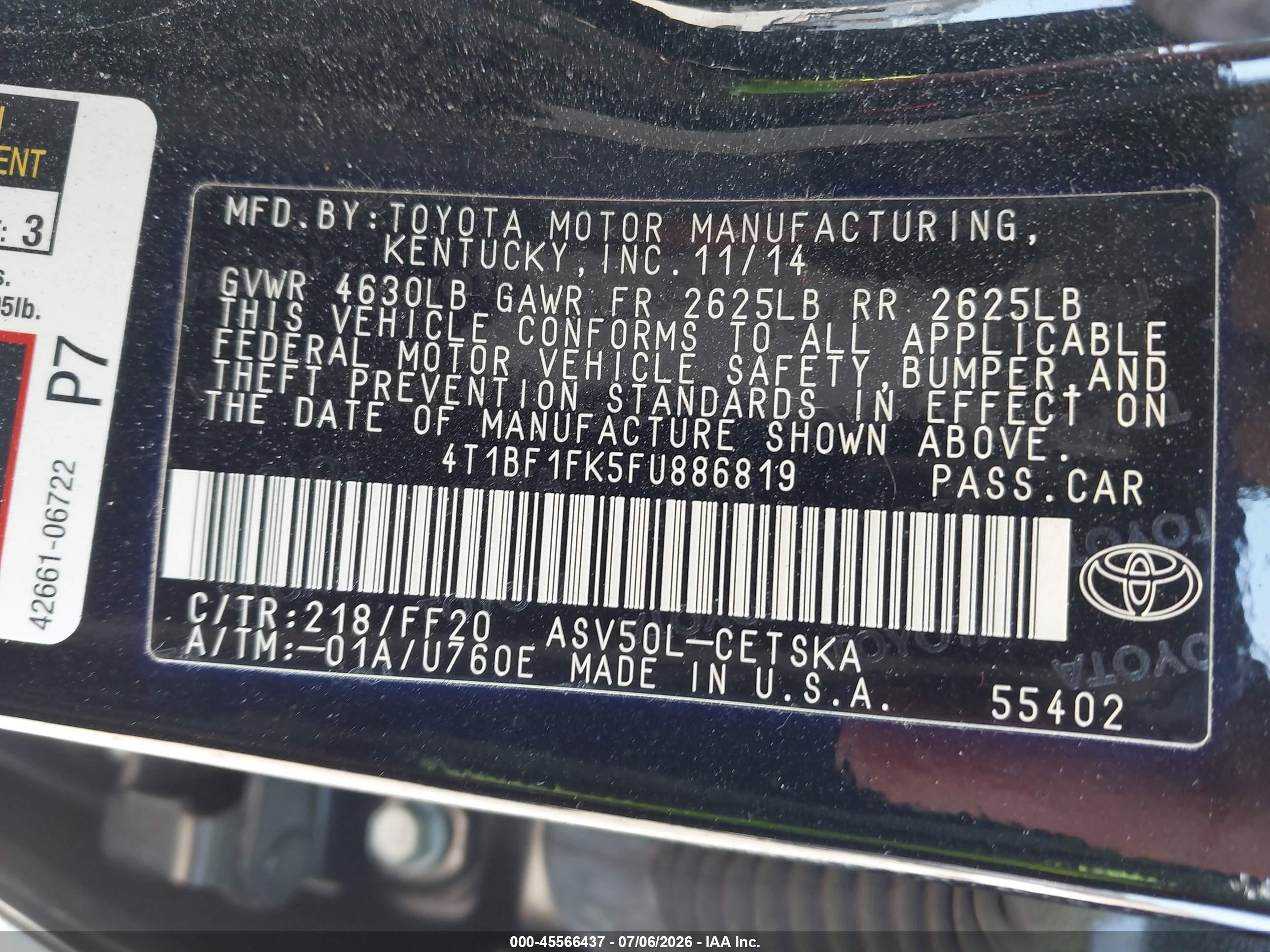 2015 Toyota Camry Se Black vin: 4T1BF1FK5FU886819