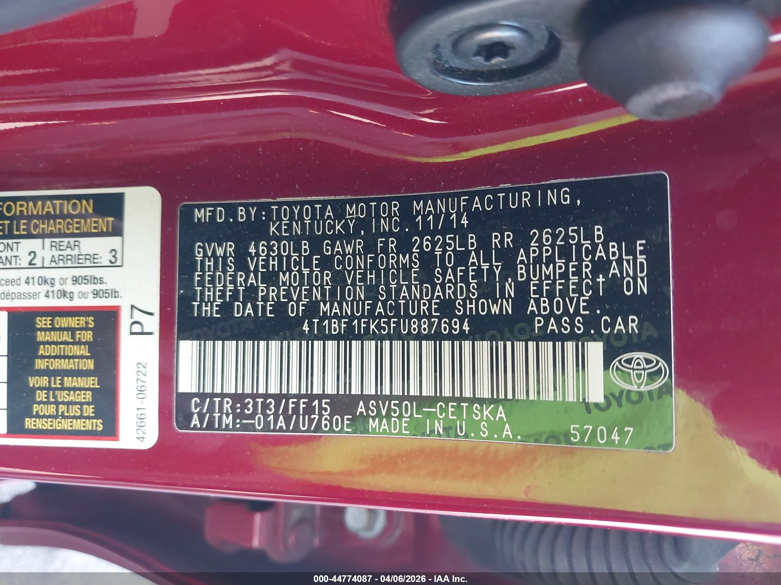 2015 Toyota Camry Se Maroon vin: 4T1BF1FK5FU887694