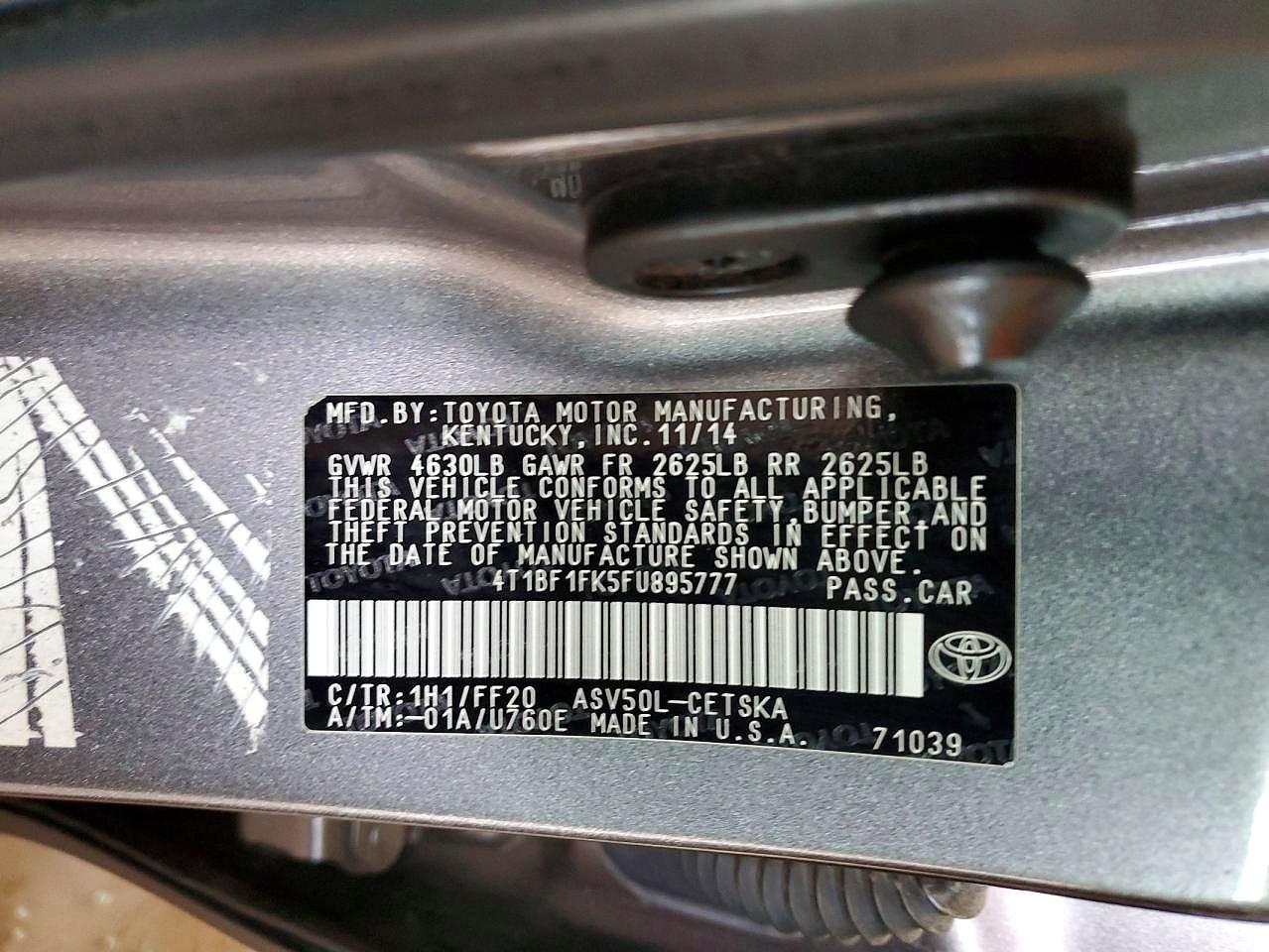 2015 Toyota Camry Se Charcoal vin: 4T1BF1FK5FU895777