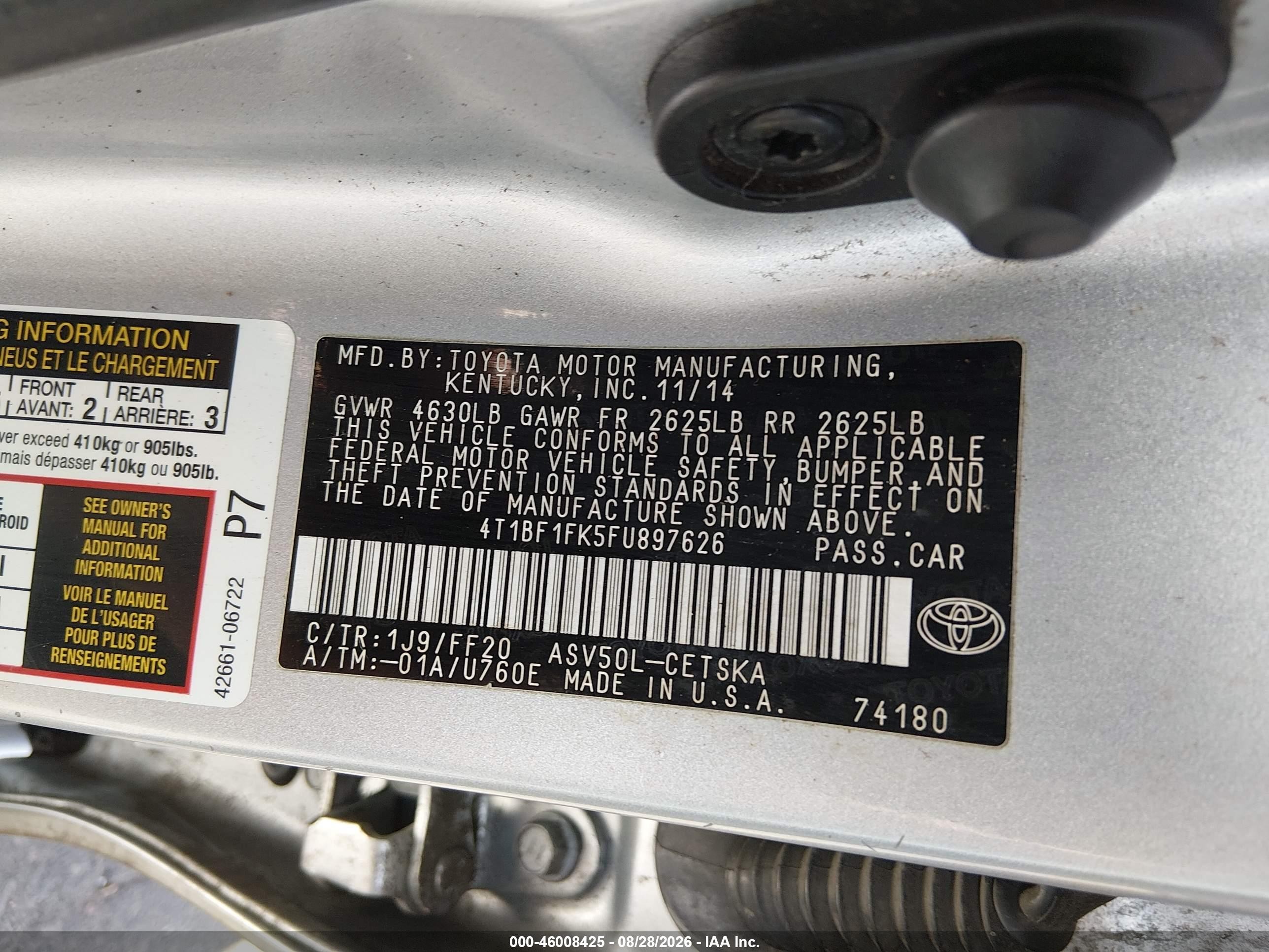 2015 Toyota Camry Se Silver vin: 4T1BF1FK5FU897626