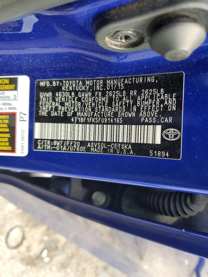 2015 Toyota Camry Se Blue vin: 4T1BF1FK5FU914165