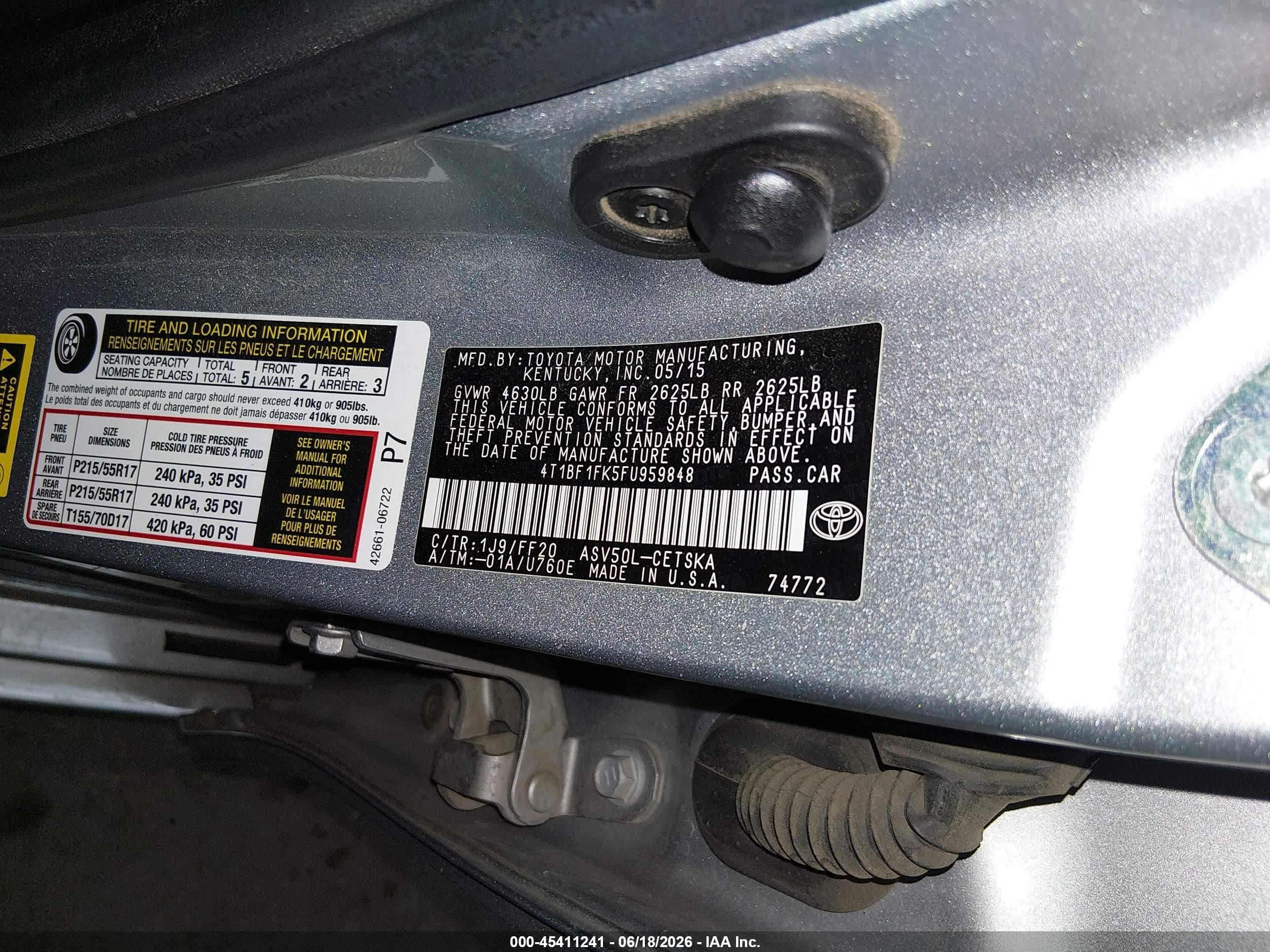2015 Toyota Camry Se Silver vin: 4T1BF1FK5FU959848