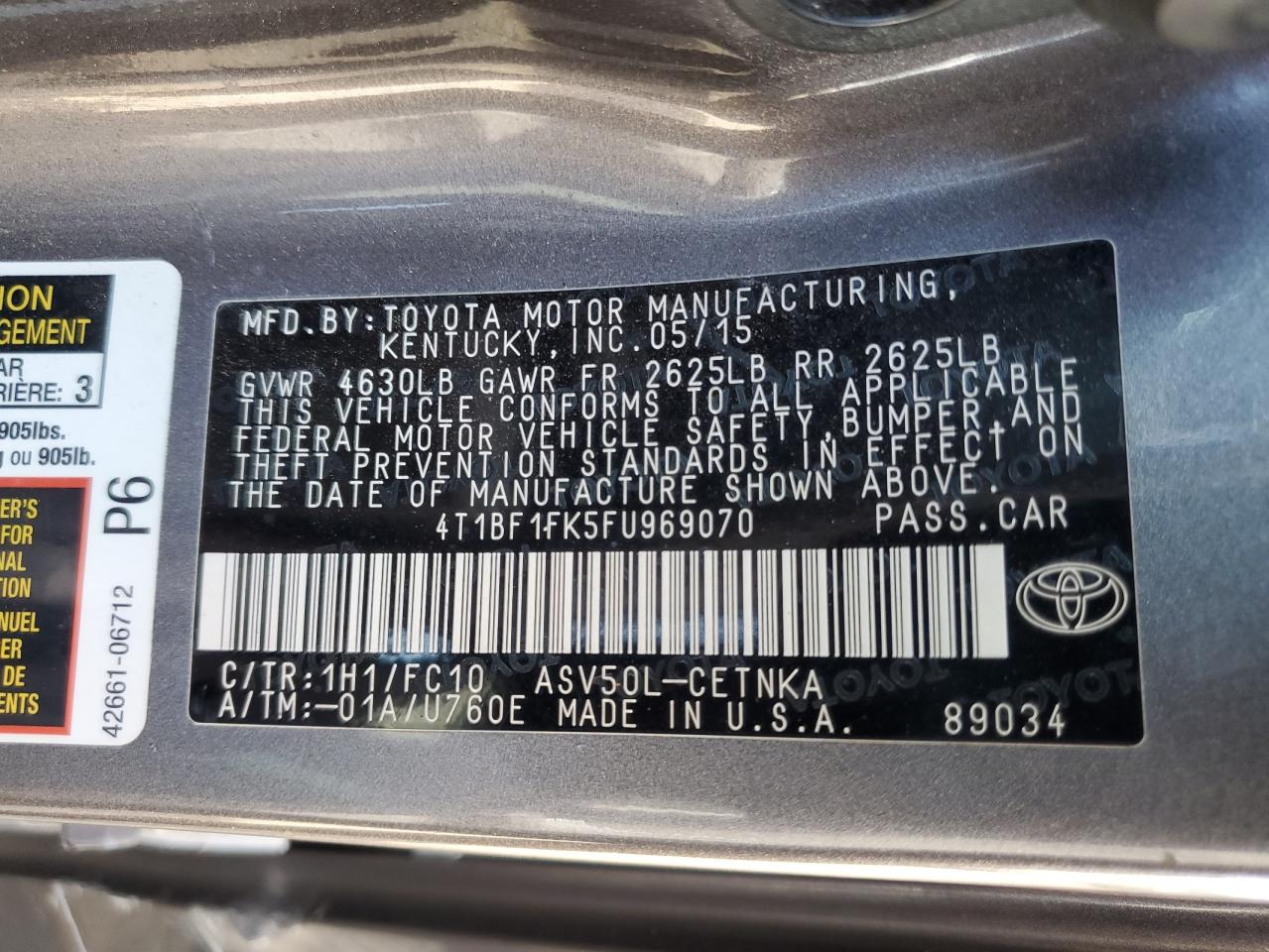 2015 Toyota Camry Le Gray vin: 4T1BF1FK5FU969070