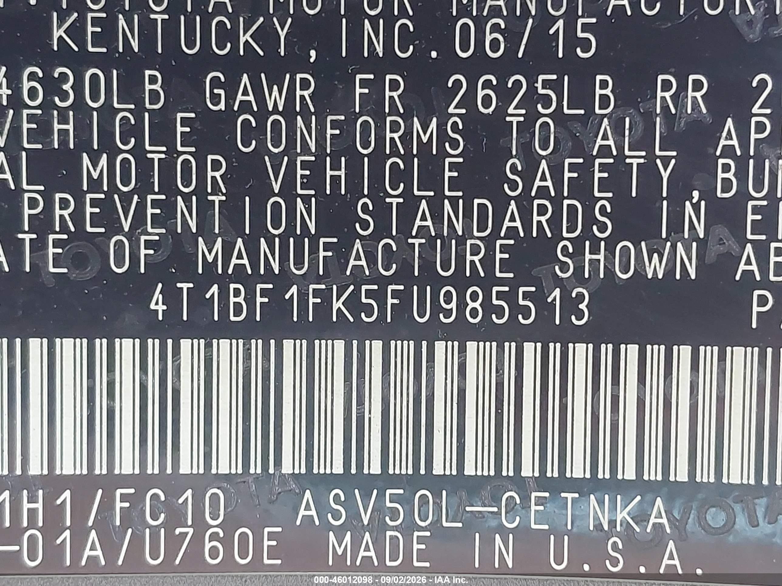 2015 Toyota Camry Le Gray vin: 4T1BF1FK5FU985513