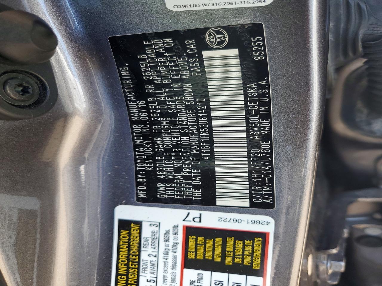 2016 Toyota Camry Se Gray vin: 4T1BF1FK5GU614210