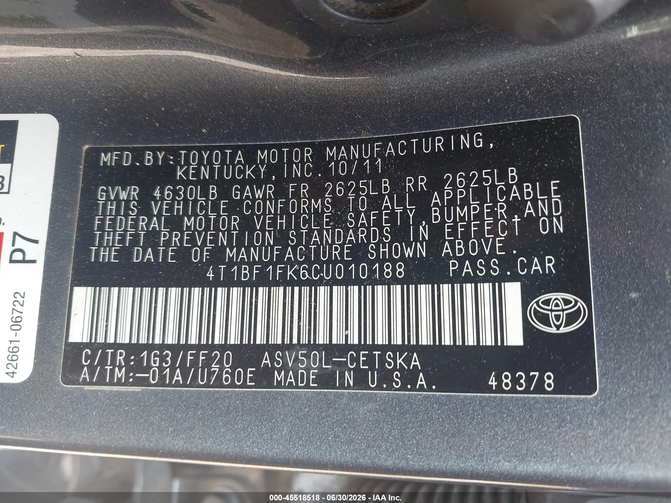 2012 Toyota Camry Se Gray vin: 4T1BF1FK6CU010188