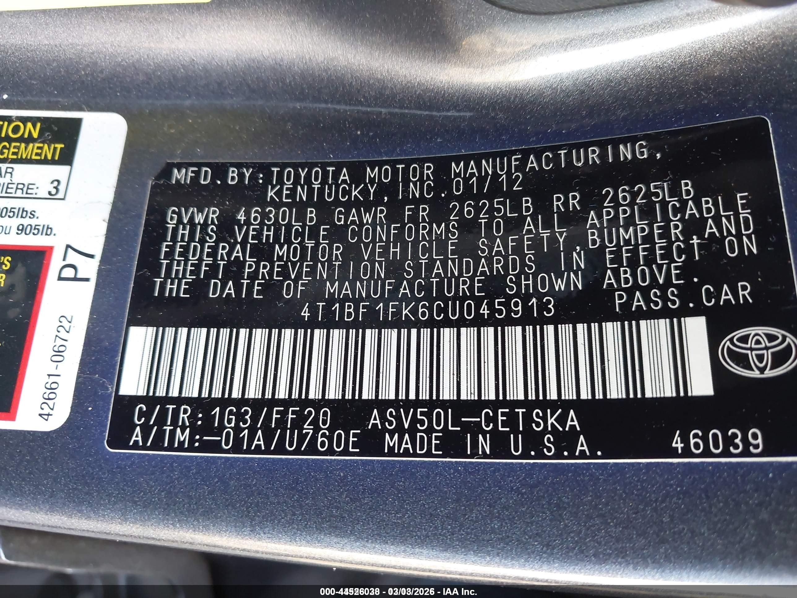 2012 Toyota Camry Se Gray vin: 4T1BF1FK6CU045913