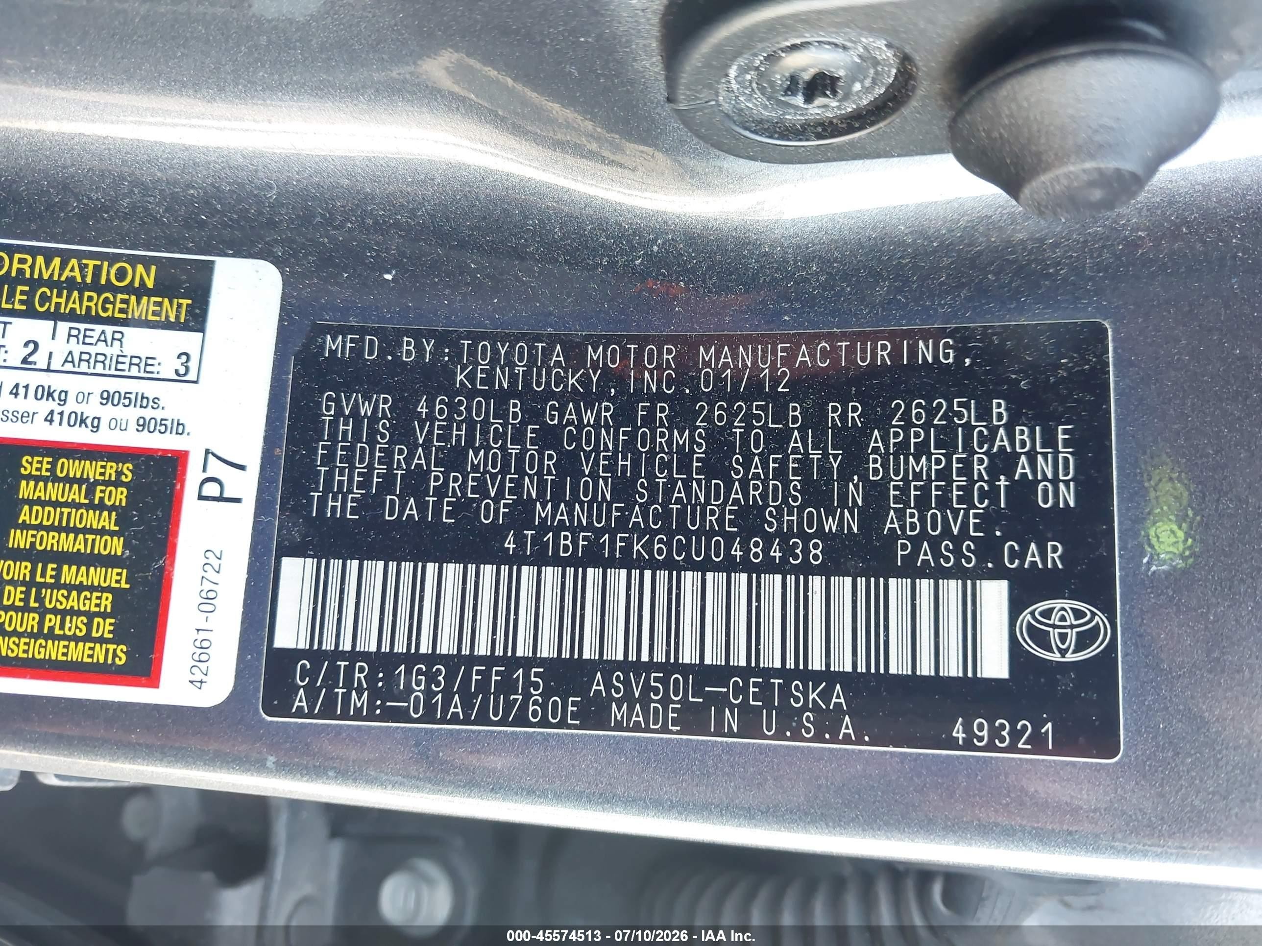 2012 Toyota Camry Se Gray vin: 4T1BF1FK6CU048438