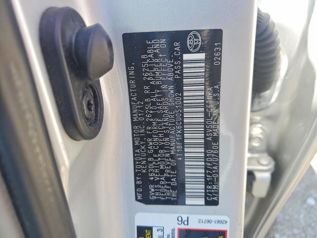 2012 Toyota Camry Le Silver vin: 4T1BF1FK6CU051002