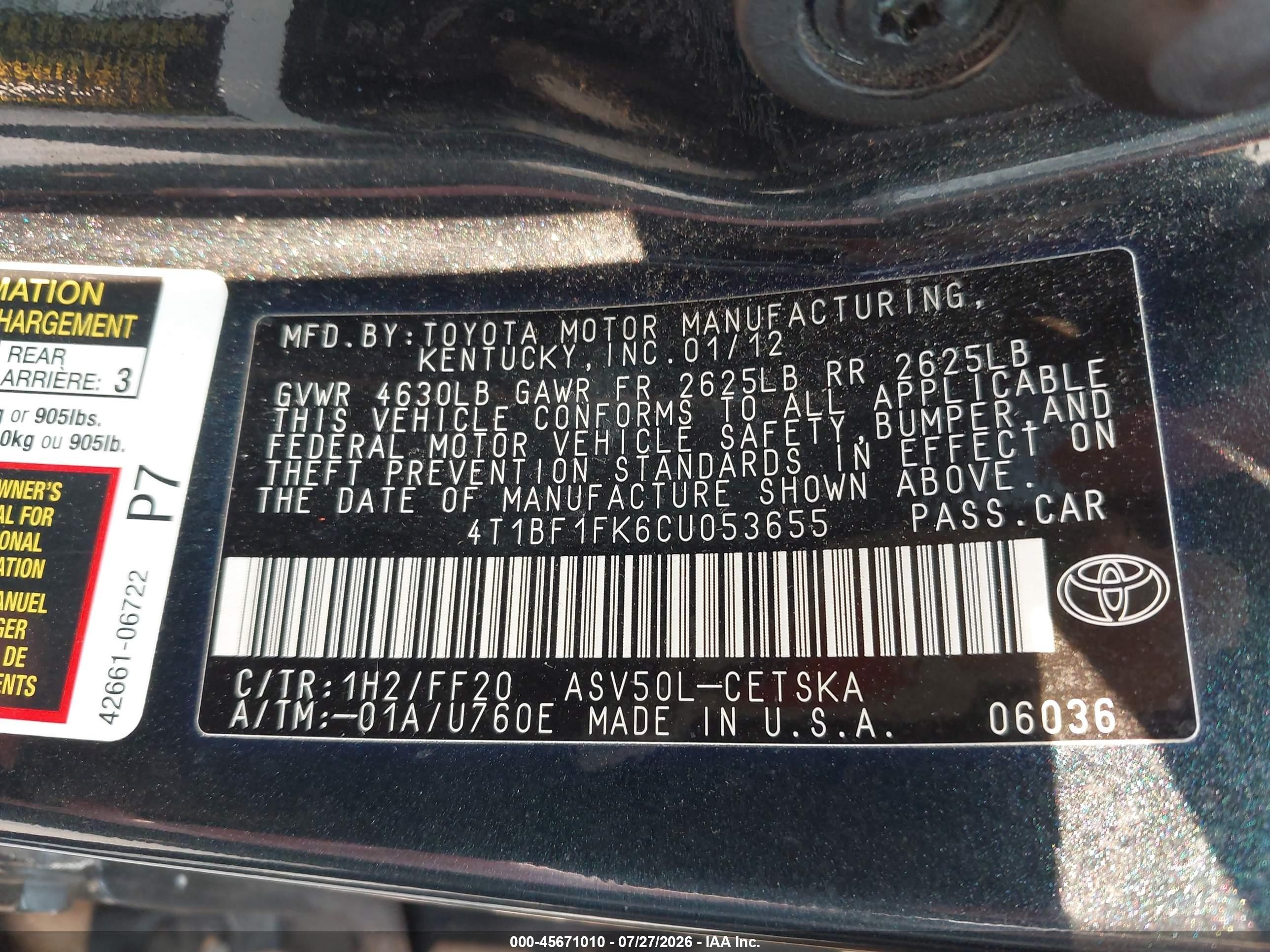 2012 Toyota Camry Se Черный vin: 4T1BF1FK6CU053655