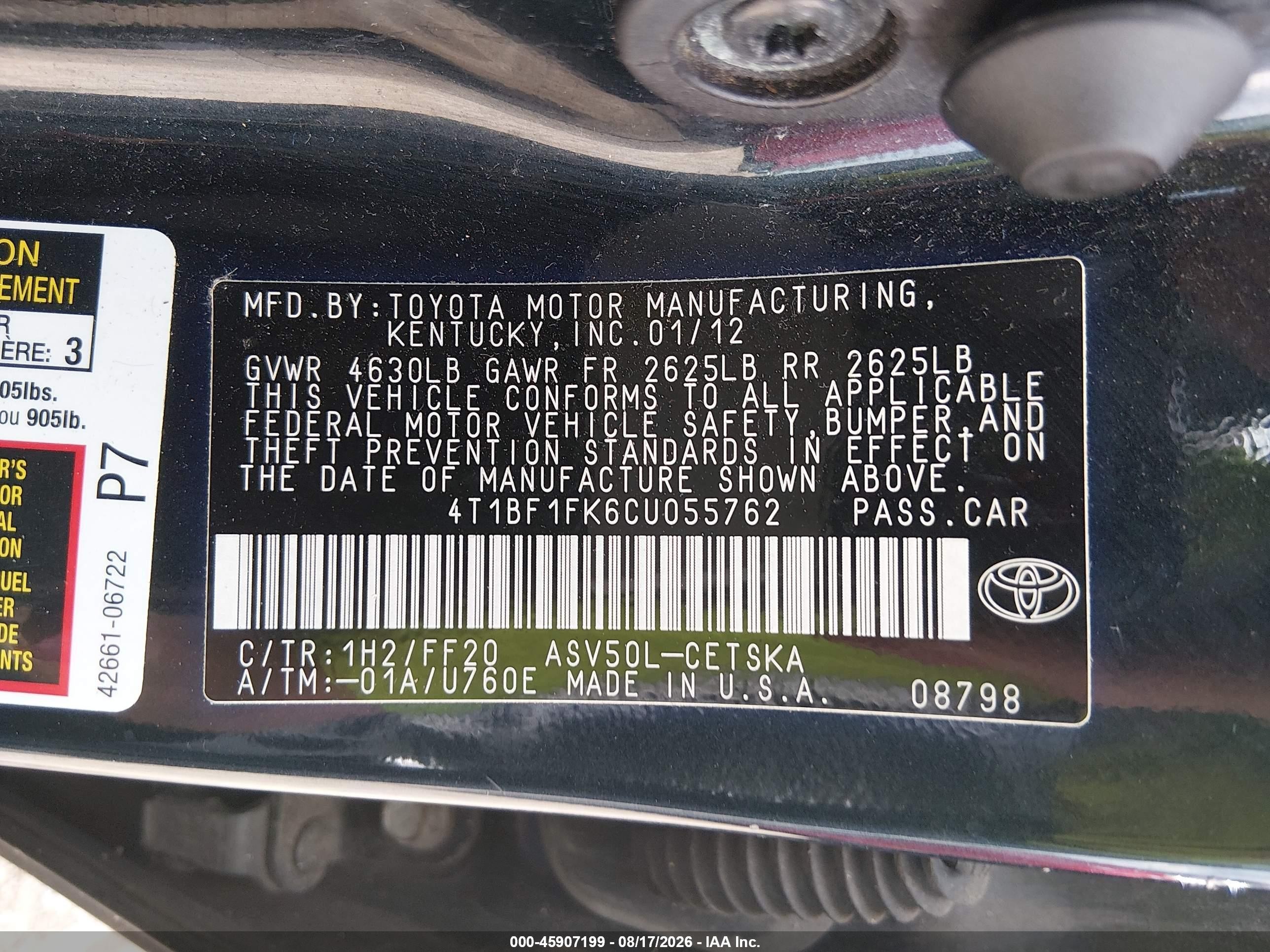 2012 Toyota Camry Se Black vin: 4T1BF1FK6CU055762