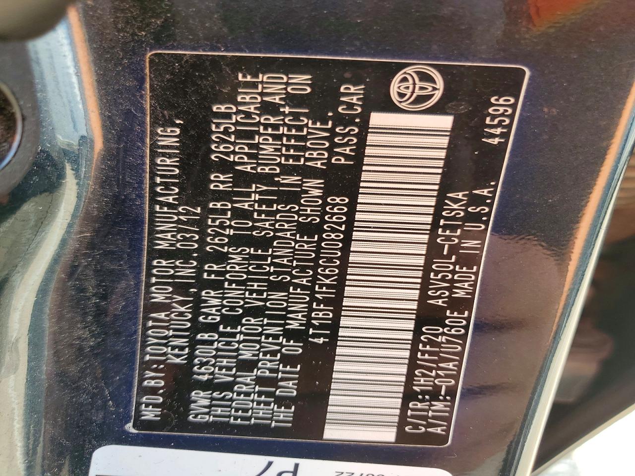 2012 Toyota Camry Se Black vin: 4T1BF1FK6CU082668