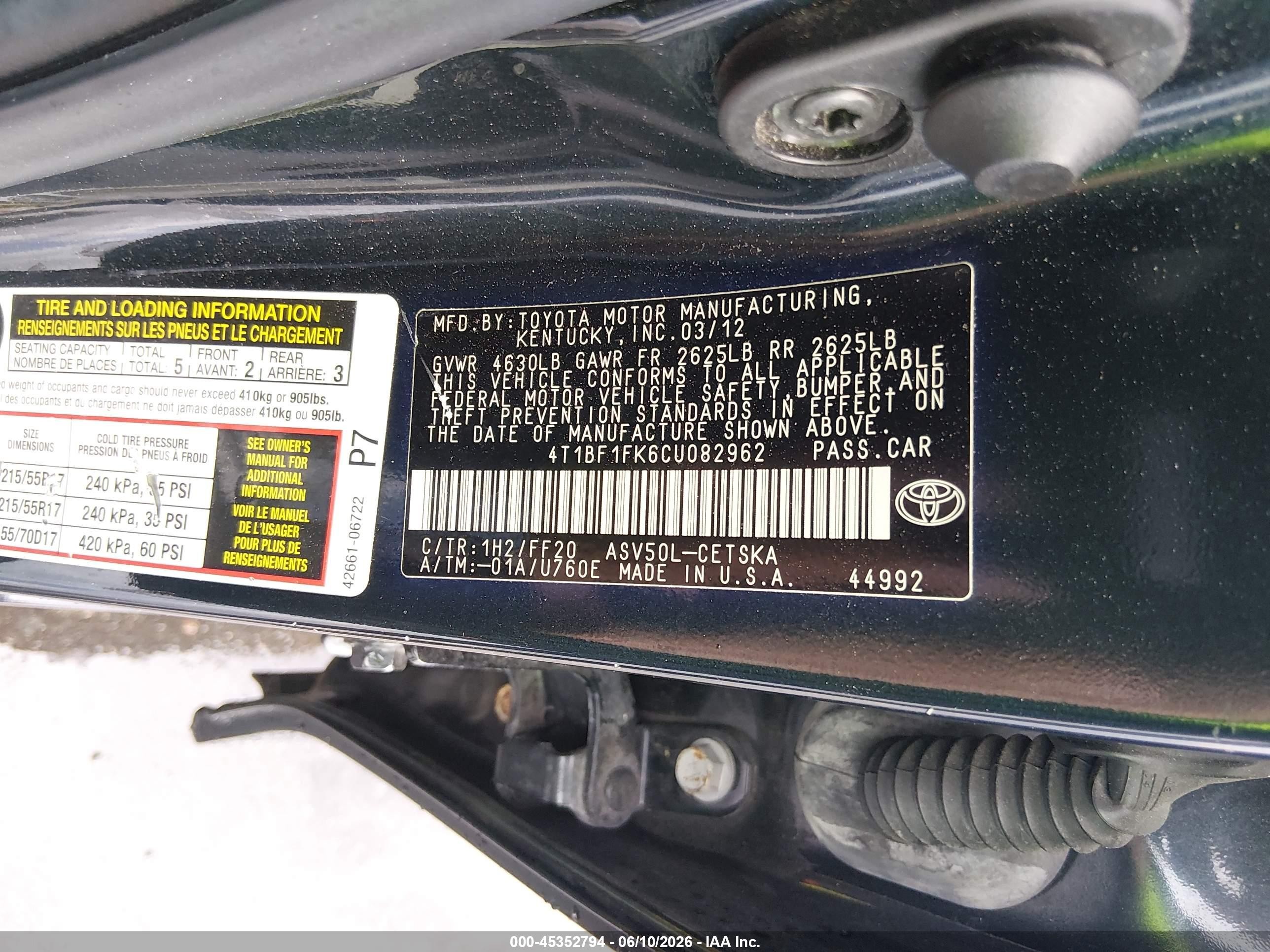 2012 Toyota Camry Se Black vin: 4T1BF1FK6CU082962