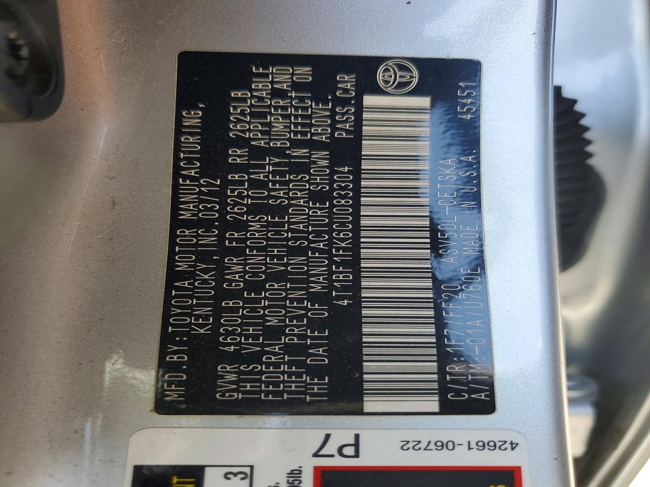 2012 Toyota Camry Se Серебряный vin: 4T1BF1FK6CU083304