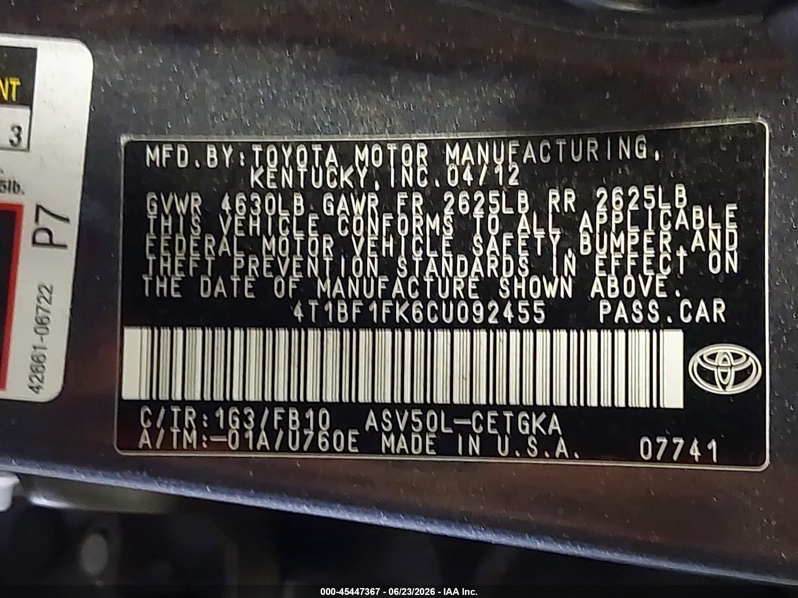 2012 Toyota Camry Xle Gray vin: 4T1BF1FK6CU092455