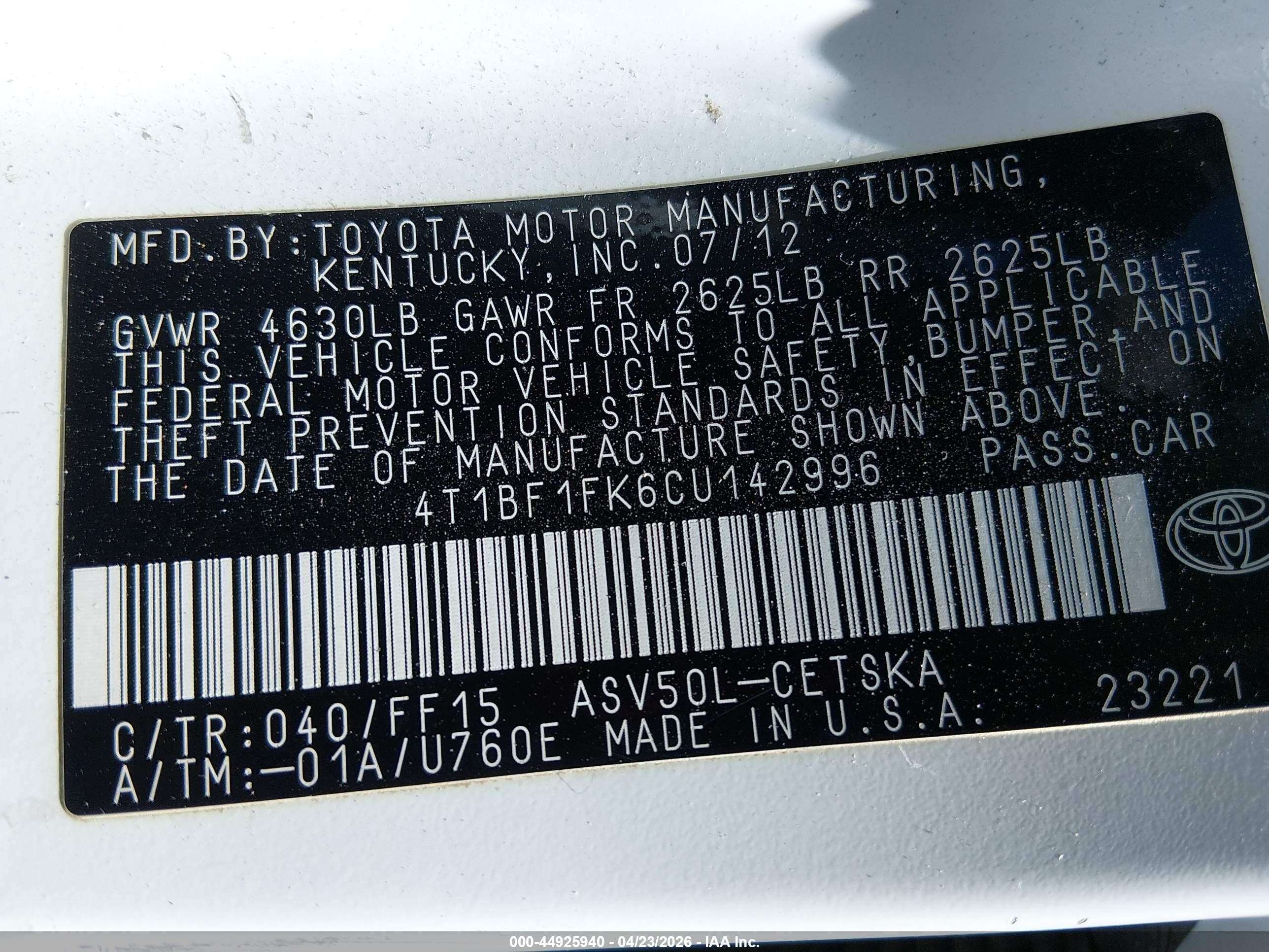 2012 Toyota Camry Se White vin: 4T1BF1FK6CU142996