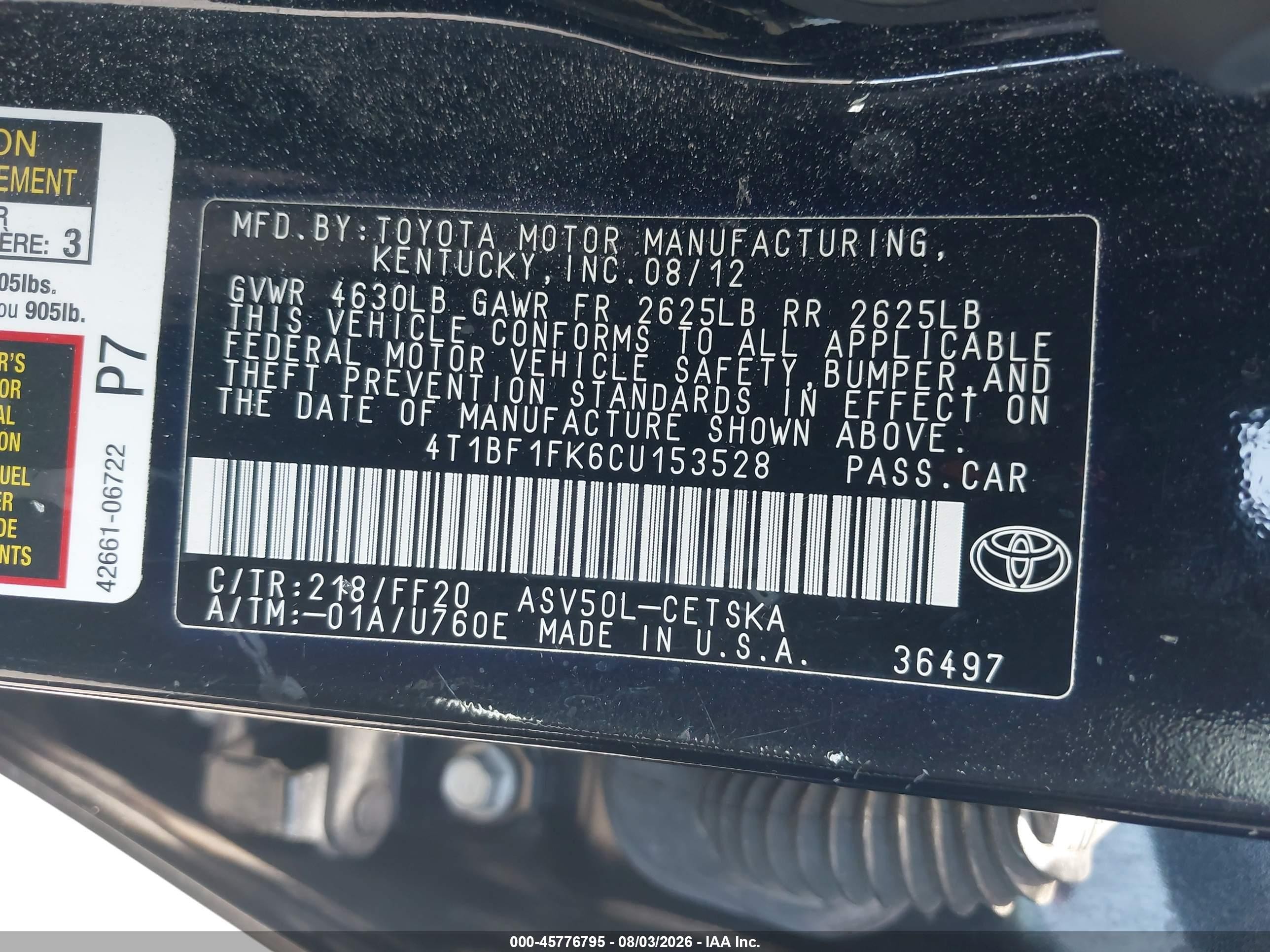 2012 Toyota Camry Se Black vin: 4T1BF1FK6CU153528
