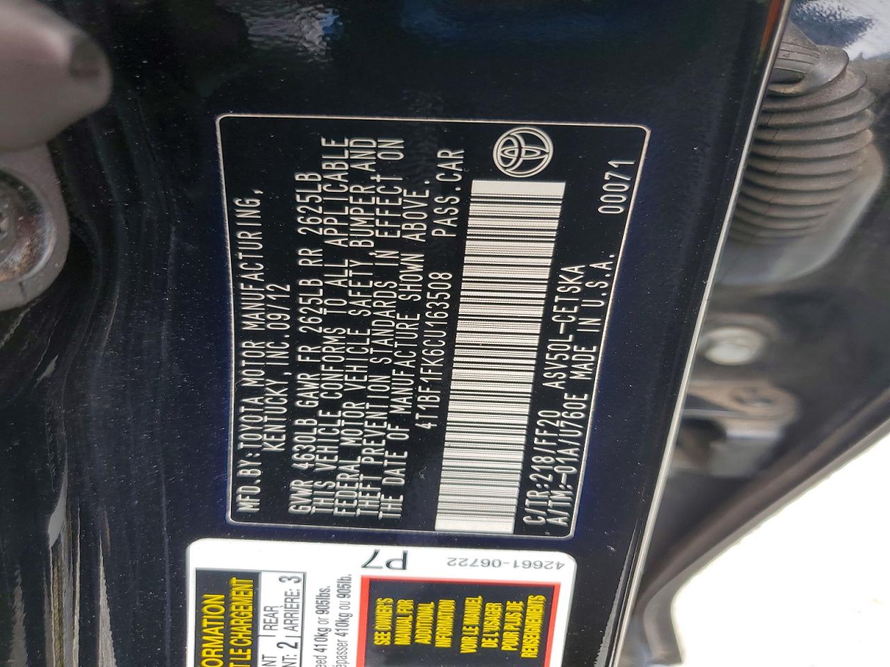 2012 Toyota Camry Se Black vin: 4T1BF1FK6CU163508