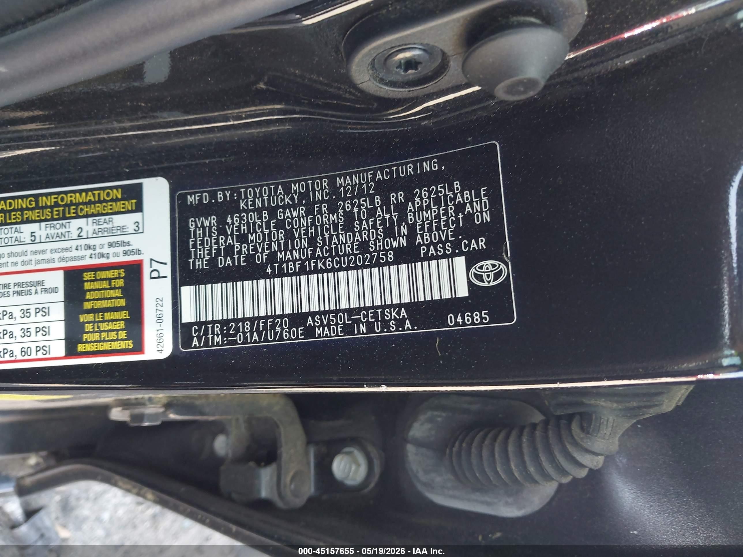 2012 Toyota Camry Se Black vin: 4T1BF1FK6CU202758