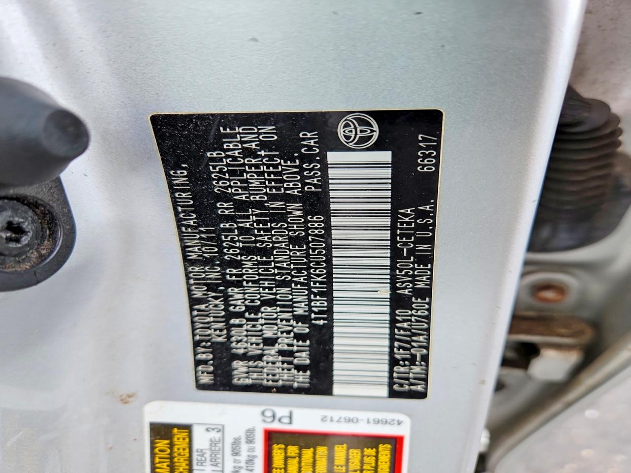 2012 Toyota Camry L Silver vin: 4T1BF1FK6CU507886