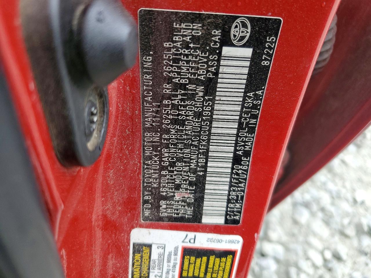 2012 Toyota Camry Se Red vin: 4T1BF1FK6CU519651