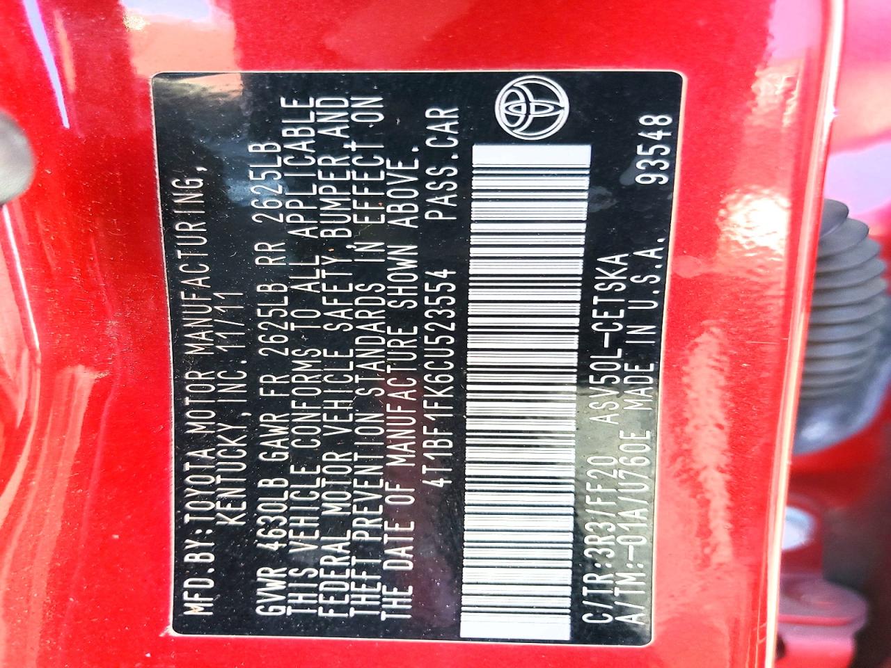 2012 Toyota Camry Se Red vin: 4T1BF1FK6CU523554