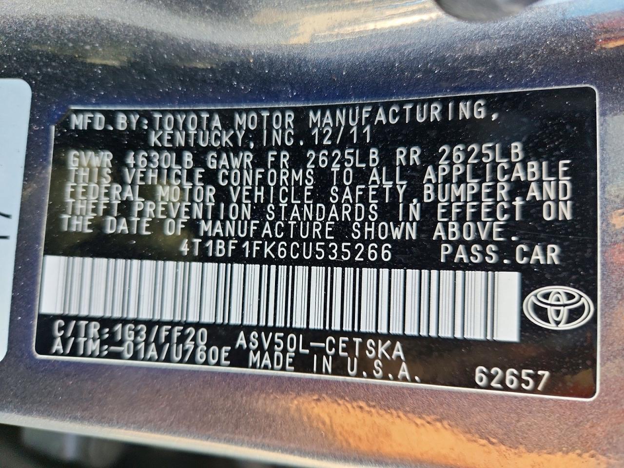 2012 Toyota Camry Se Gray vin: 4T1BF1FK6CU535266