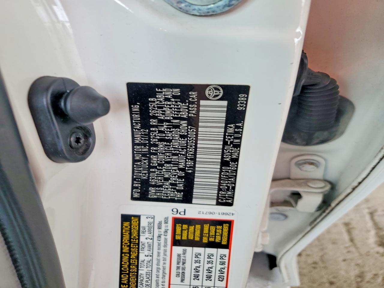 2012 Toyota Camry Le White vin: 4T1BF1FK6CU550057