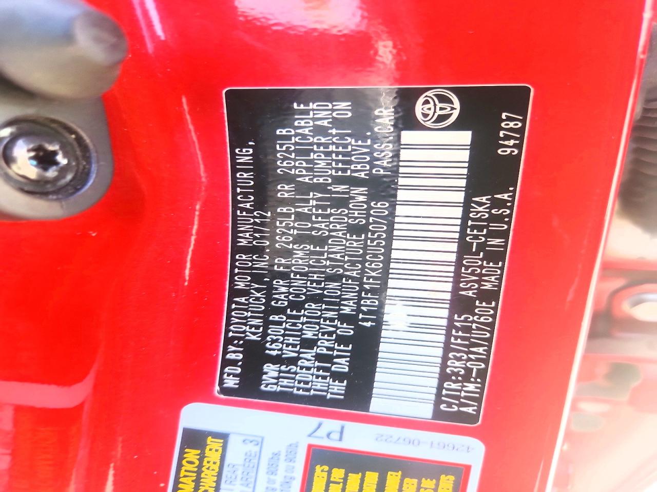 2012 Toyota Camry Se Red vin: 4T1BF1FK6CU550706