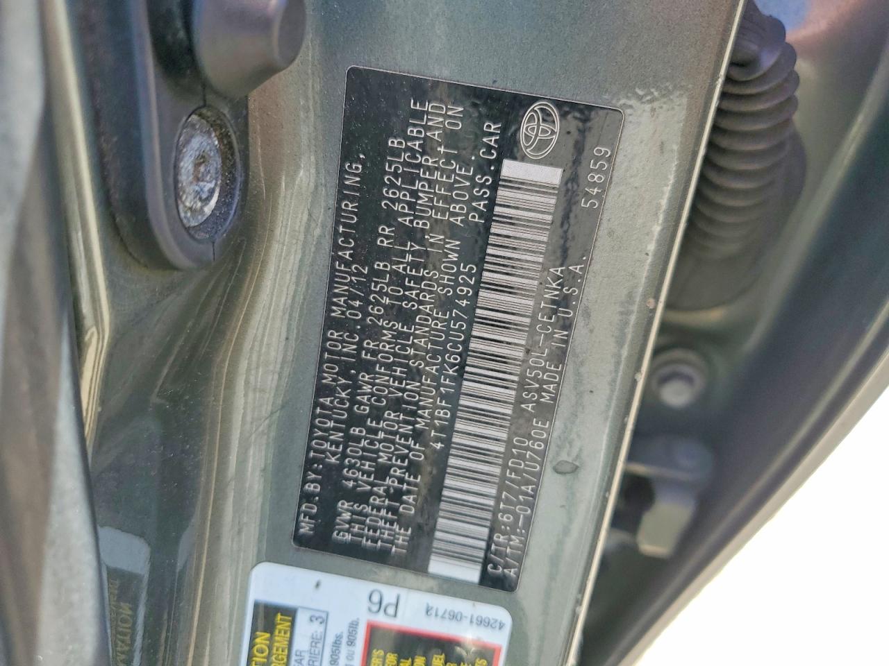 2012 Toyota Camry Le Gray vin: 4T1BF1FK6CU574925