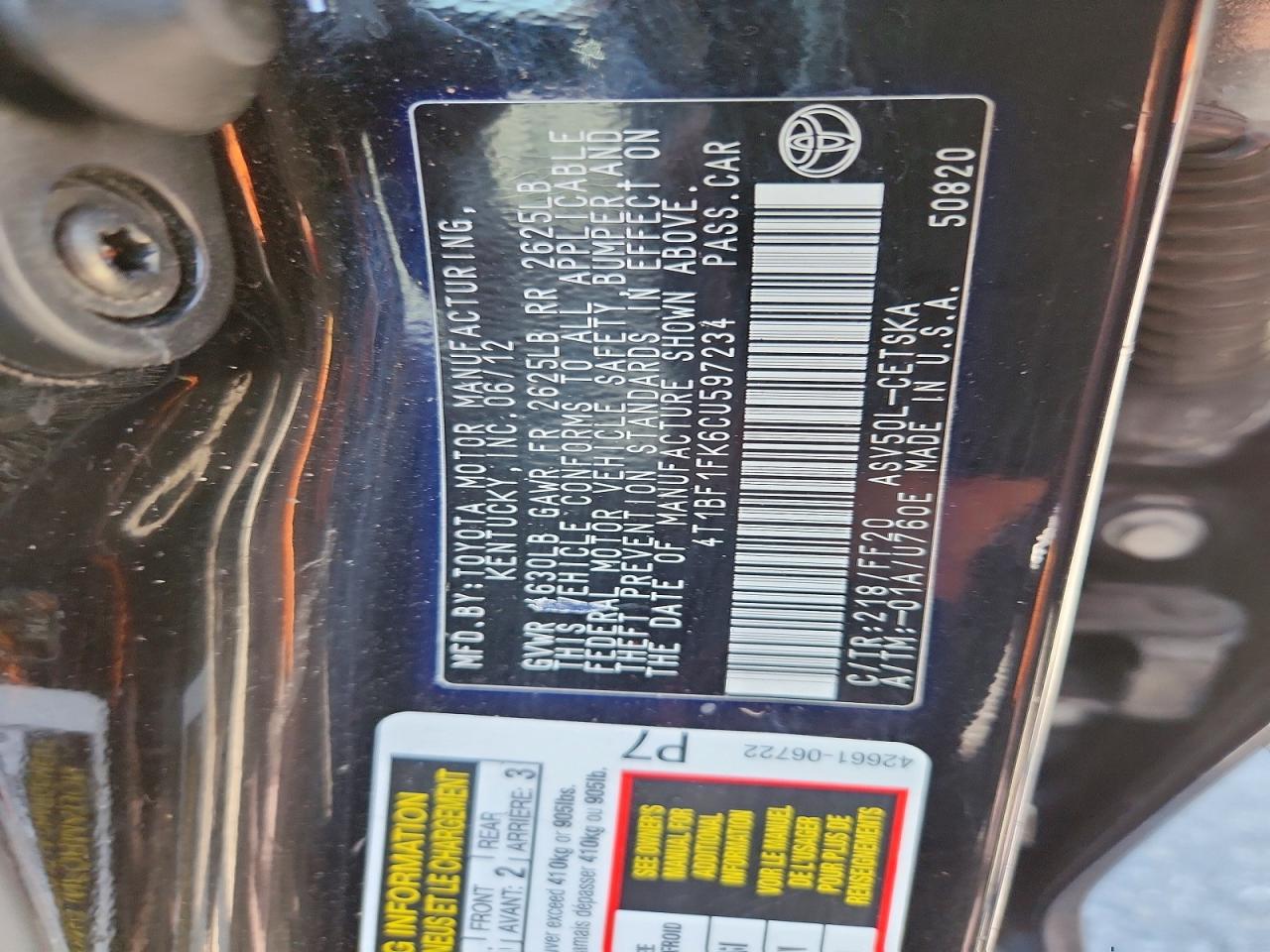 2012 Toyota Camry Se Black vin: 4T1BF1FK6CU597234