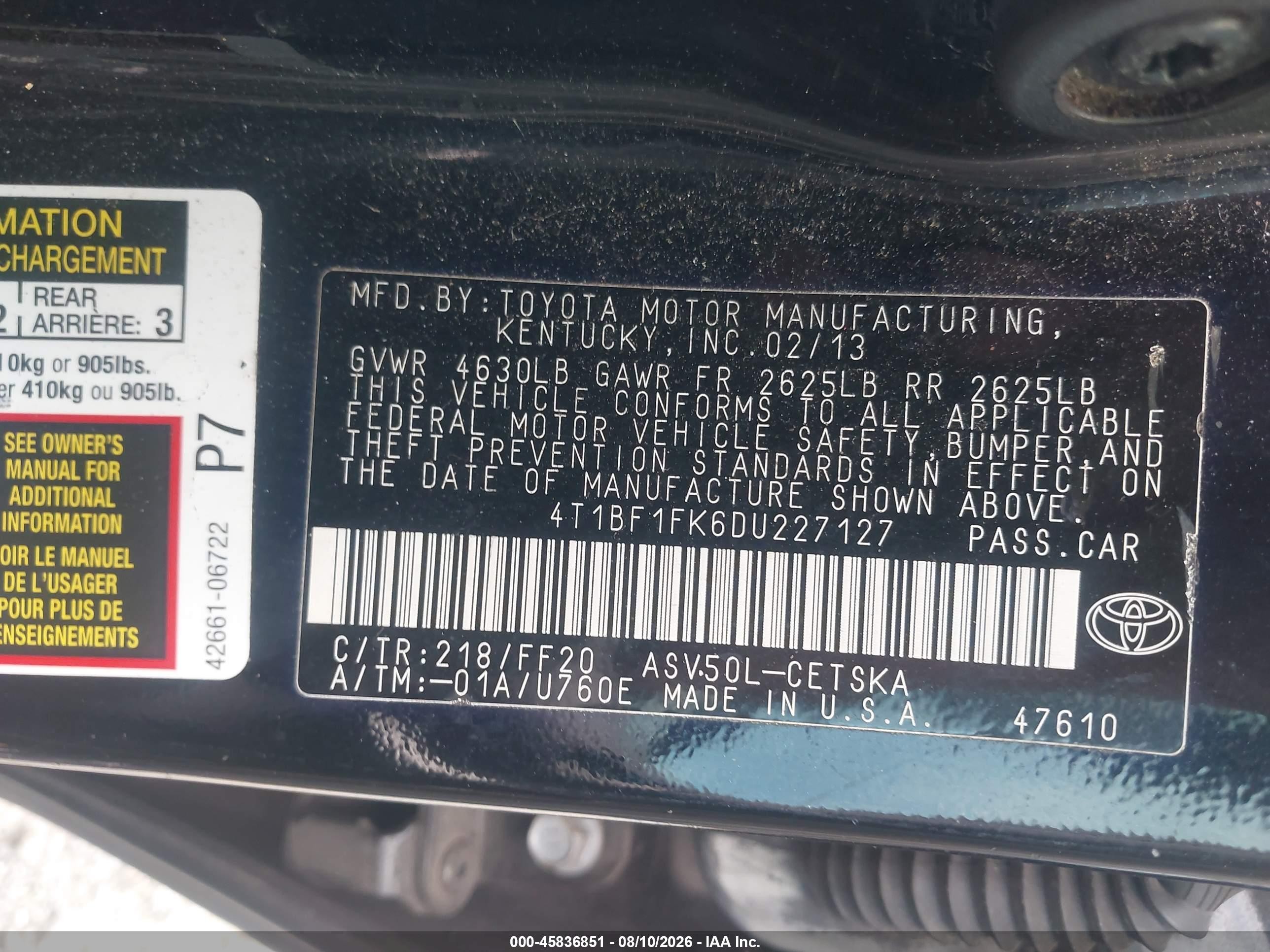 2013 Toyota Camry Se Black vin: 4T1BF1FK6DU227127