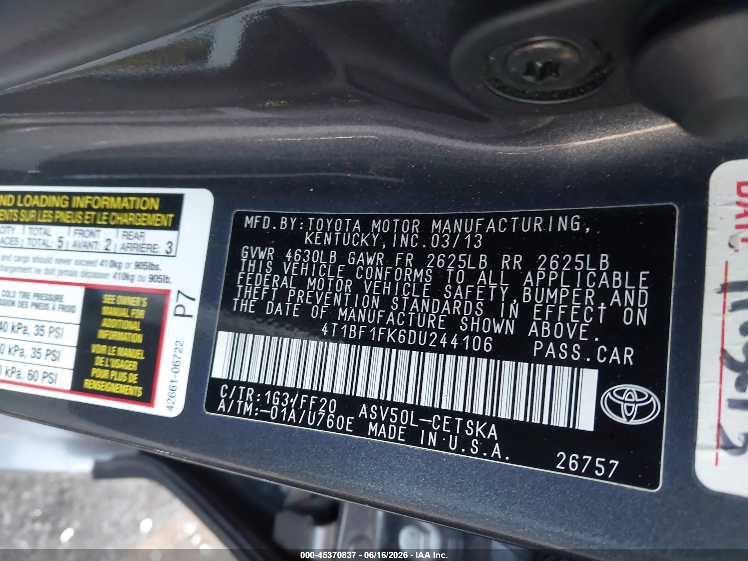 2013 Toyota Camry Se Серый vin: 4T1BF1FK6DU244106